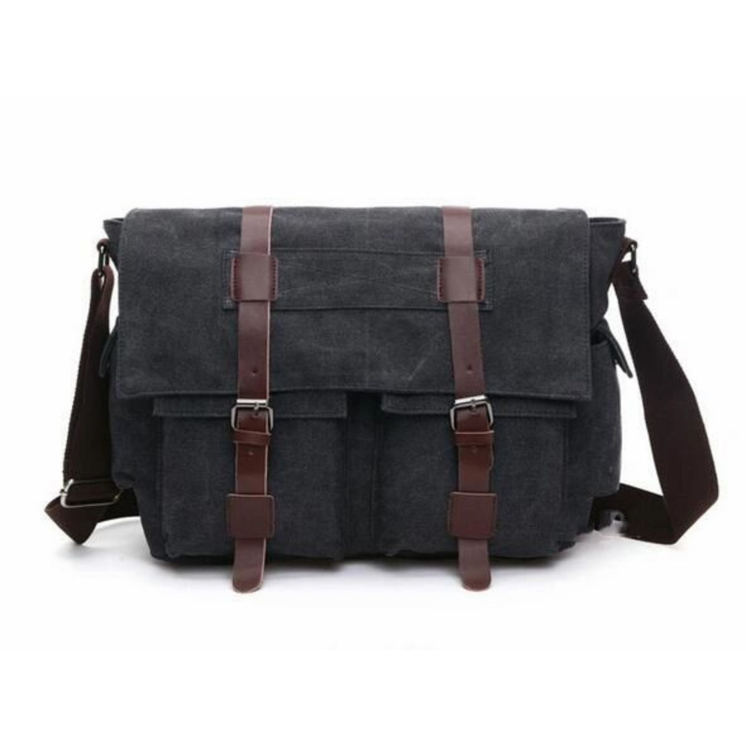 Splurg'd Canvas Laptop bag. Messenger style bag cross body bag. Military look, for ladies or men - Black