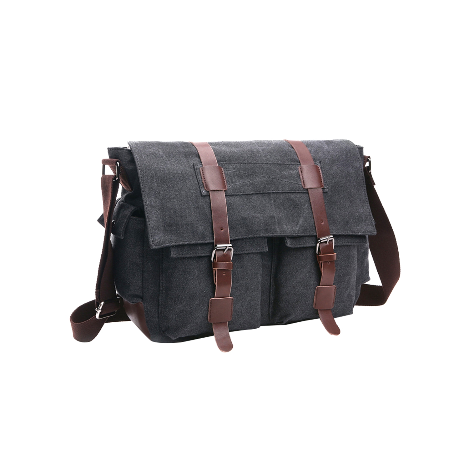 Splurg'd Canvas Laptop bag. Messenger style bag cross body bag. Military look, for ladies or men - Black