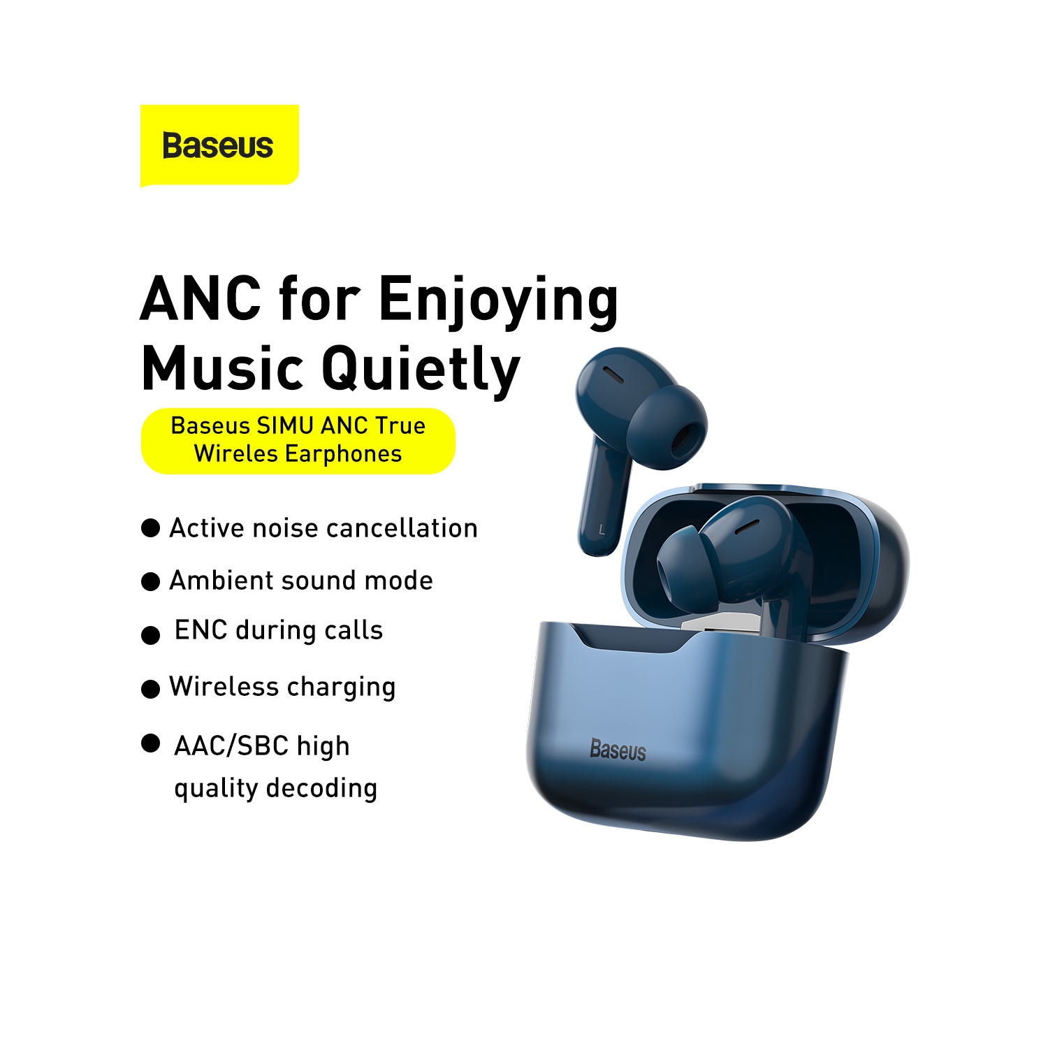 Baseus Active Noise Cancelling-Wireless Charging-True Wireles Earphones S1 Pro Blue