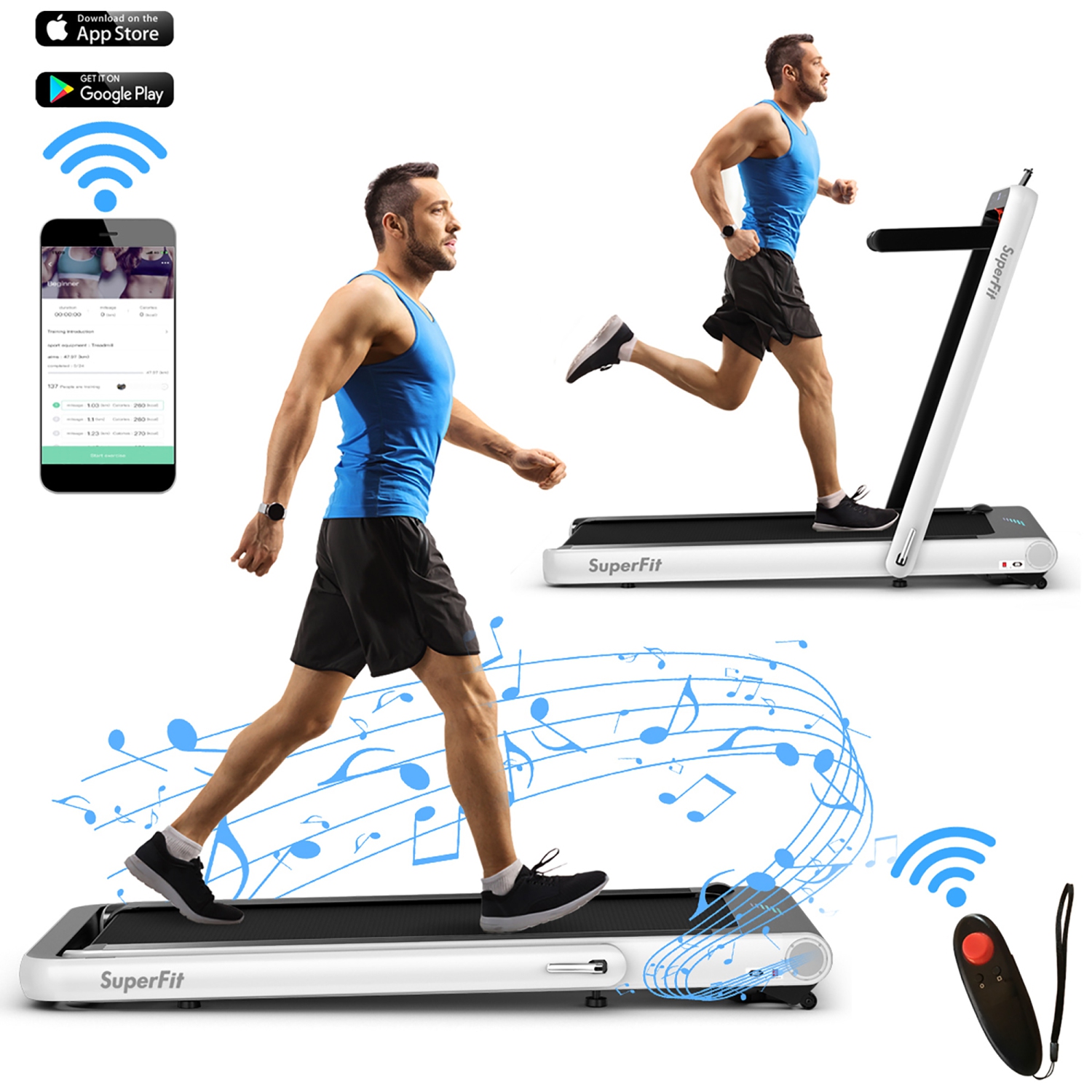 SuperFit 4.75HP 2 In 1 Folding Treadmill W/Remote APP Control