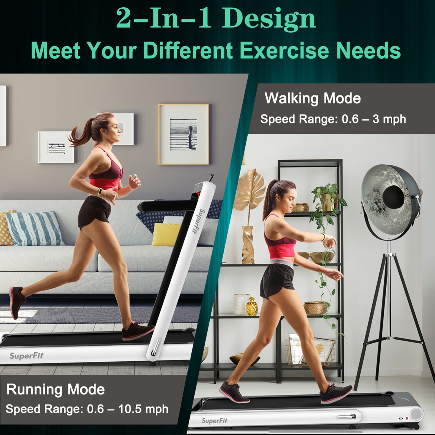 SuperFit 4.75HP 2 In 1 Folding Treadmill W/Remote APP Control