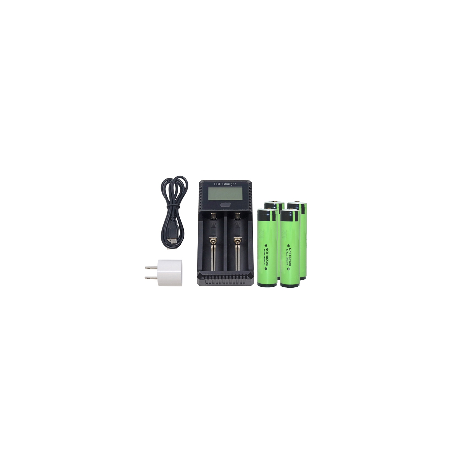 2-Slot Fast Battery Charger + 4 x 3.7 Volt Panasonic 18650 Lithium Ion Button Top Battery (3400 mAh)