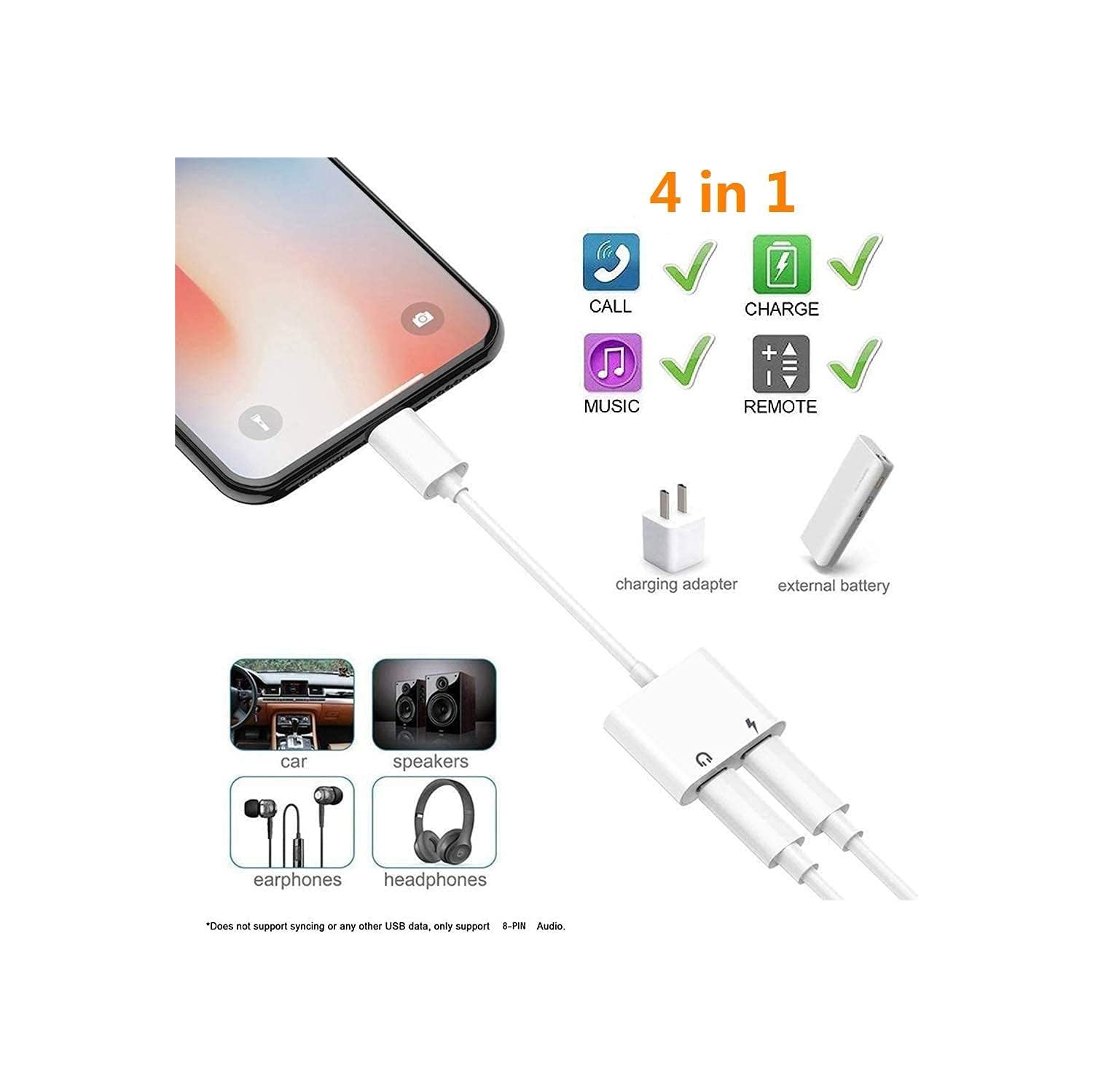 Electrox Lightning to 3.5mm Dual Ports Dongle Charger/Headphone Adapter with AUX Audio Earphone Accessory for iPhone, iPad, Apple