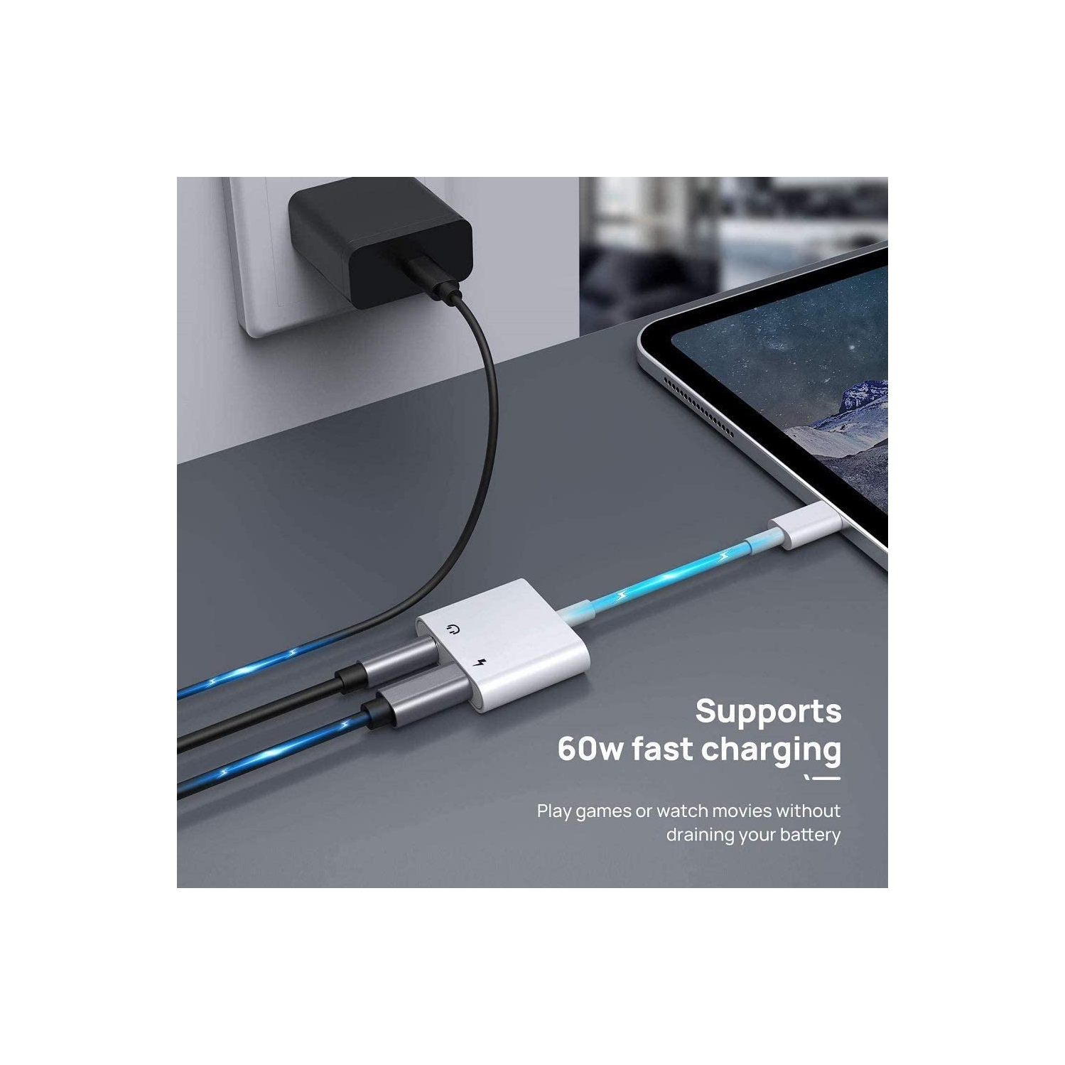 Electrox Lightning to 3.5mm Dual Ports Dongle Charger/Headphone Adapter with AUX Audio Earphone Accessory for iPhone, iPad, Apple