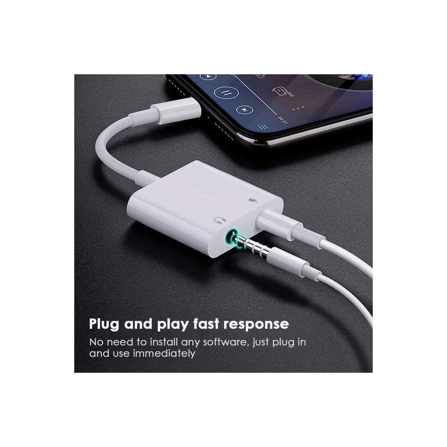 Electrox Lightning to 3.5mm Dual Ports Dongle Charger/Headphone Adapter with AUX Audio Earphone Accessory for iPhone, iPad, Apple