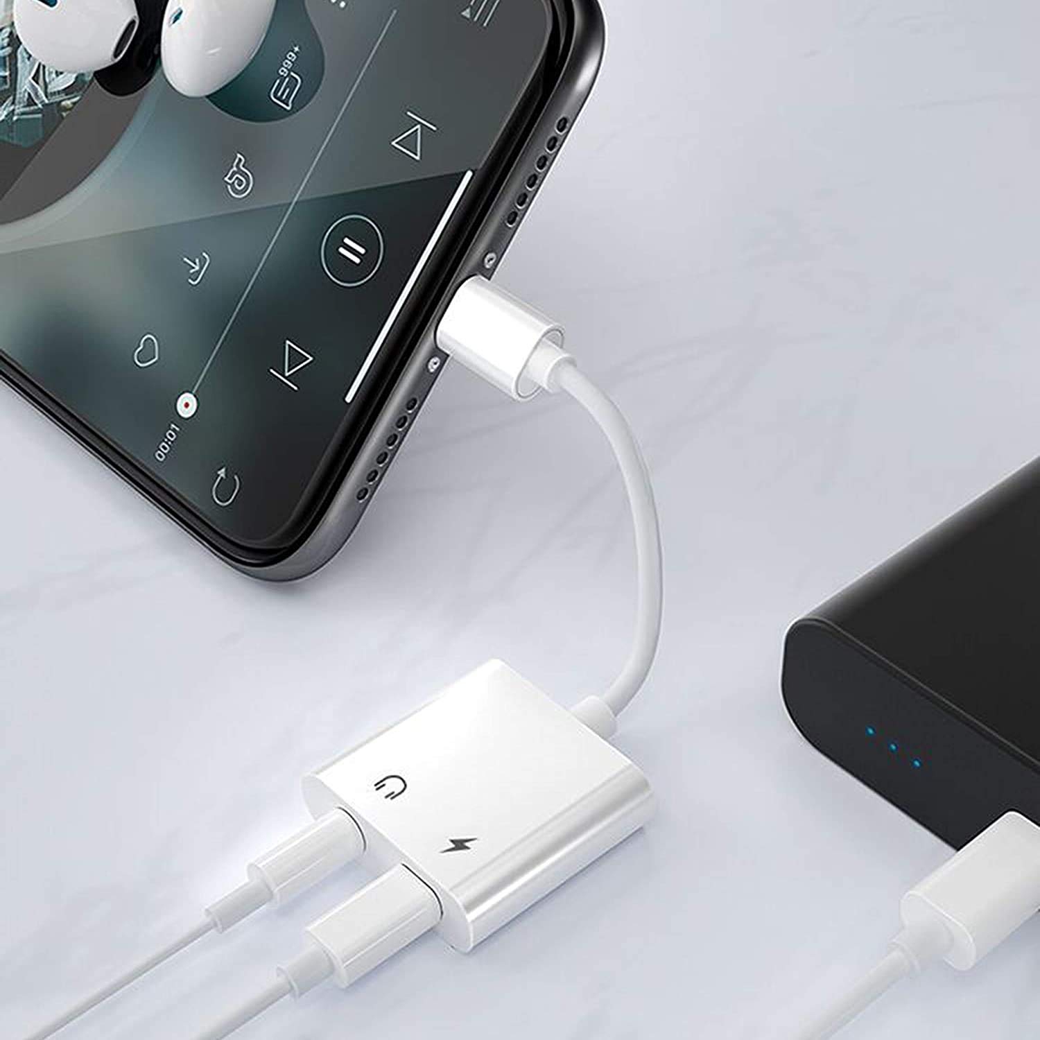 Electrox Lightning to 3.5mm Dual Ports Dongle Charger/Headphone Adapter with AUX Audio Earphone Accessory for iPhone, iPad, Apple