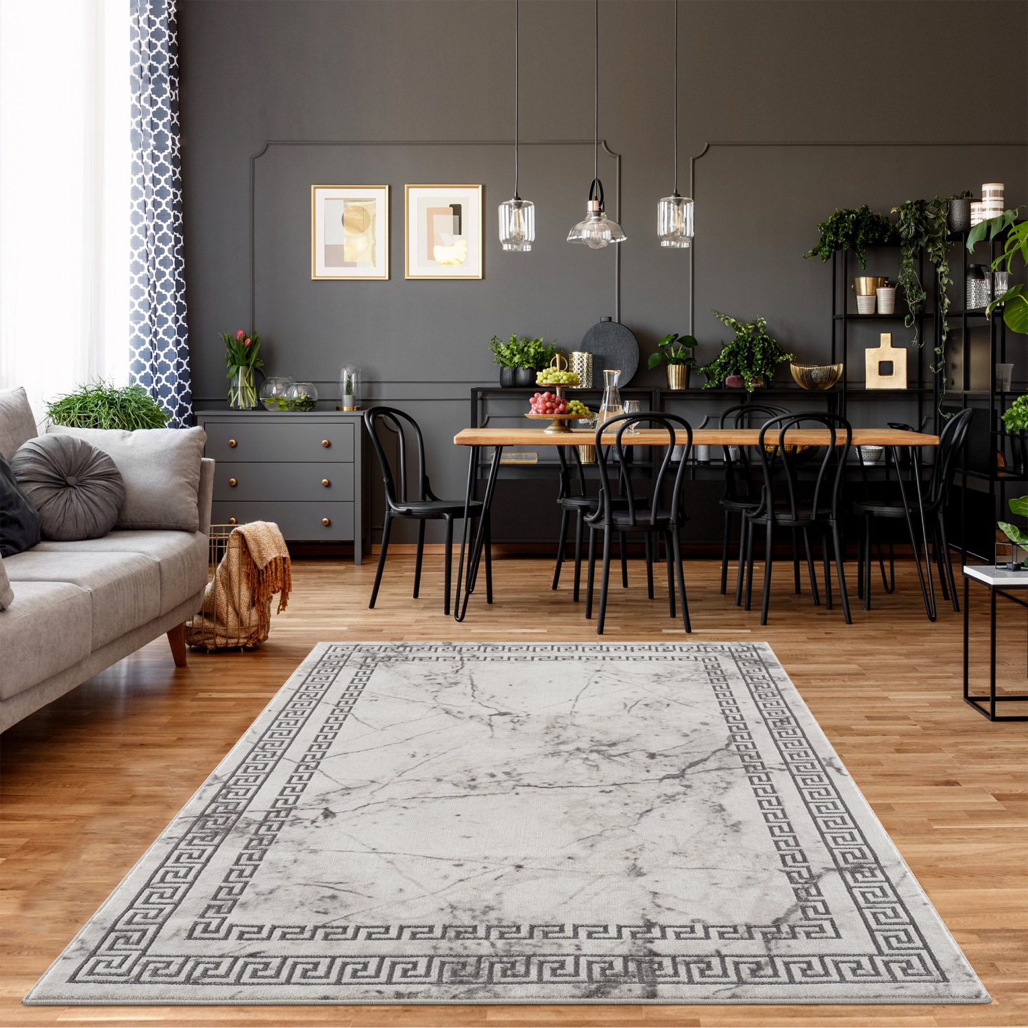 La Dole Rugs Or Gris Ivoire Abstrait Marbre Bordé Moderne Méandre Motif Grec Tapis Pour Salon Chambre Couloir Tapis 6'7 "X 9'2"