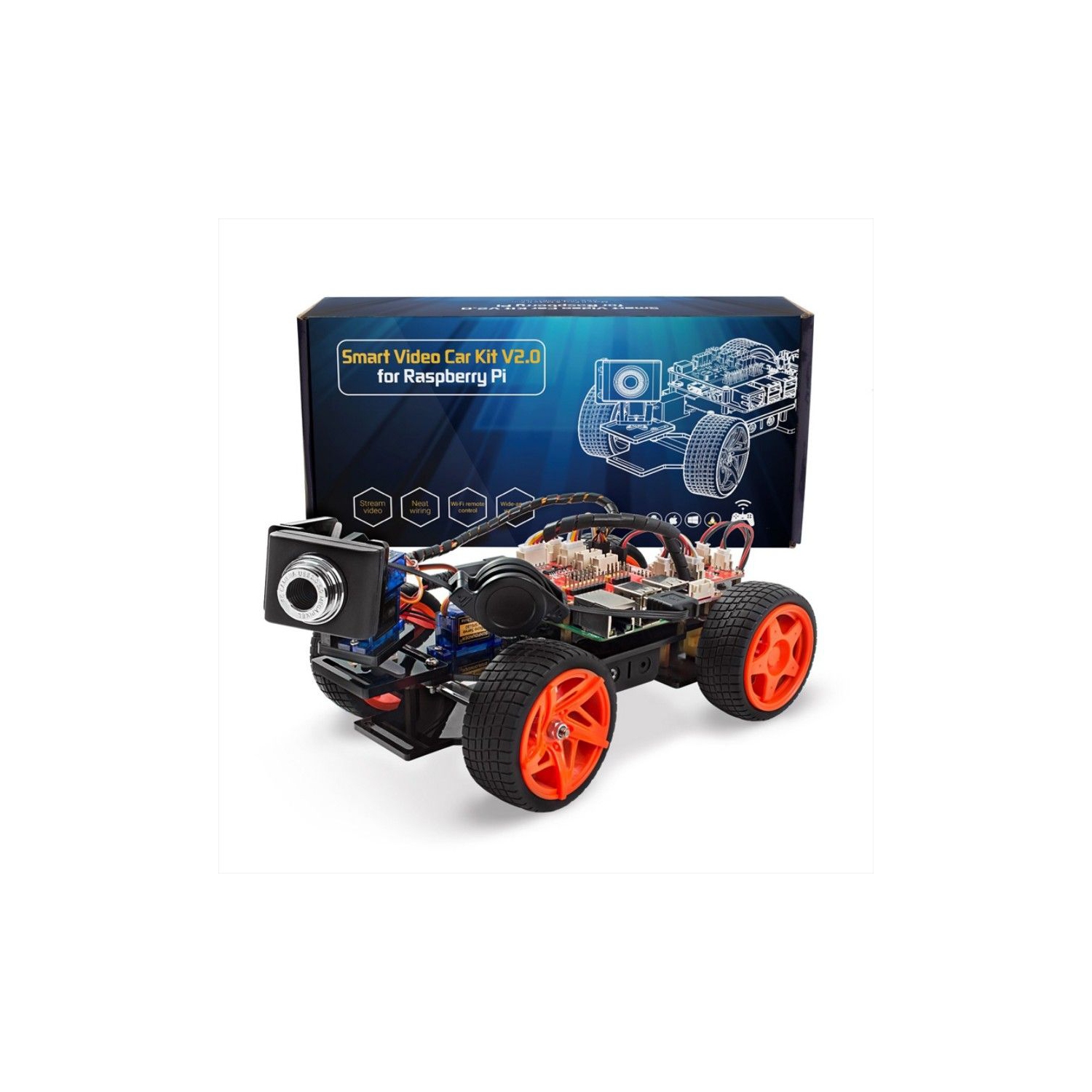 SunFounder Smart Video Car Kit Educational Toy Car, V.20 PiCar-V Robot Kit Raspberry Pi 4, Graphical Visual Programming Language, Video Transmission Remote Control by UI on Windows, Mac, Web Browser