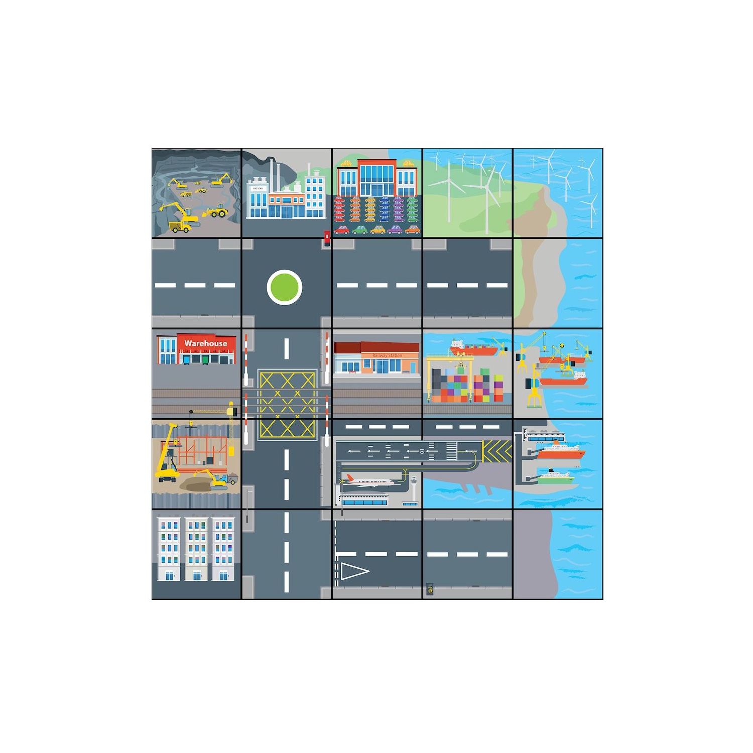 TTS Transport and Industry Bee-Bot Mat. Product Code: 708-IT10152 | Floor playmats for kids Educational Fun Robot mats- Programmable Robot Toys for