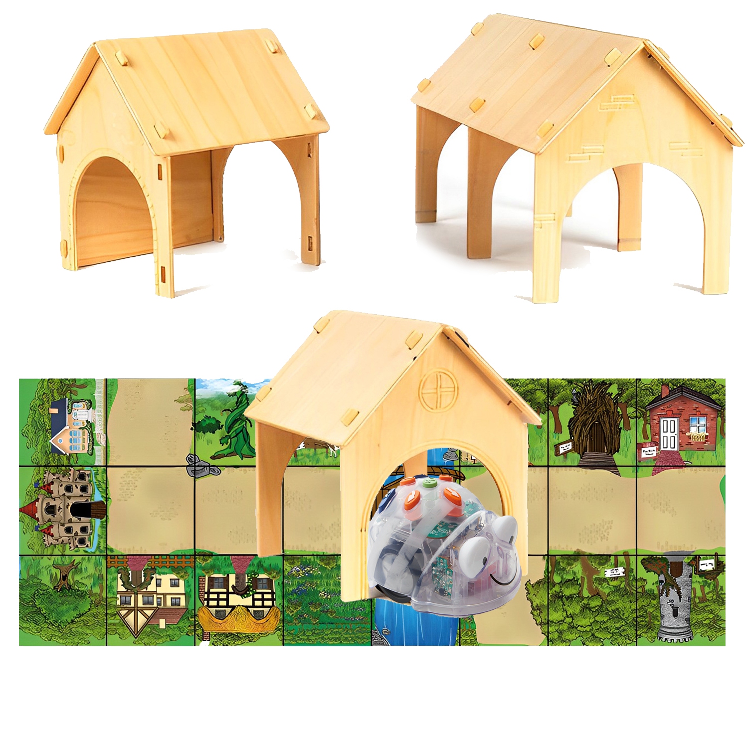 TTS Blue-Bot Floor Robot with Wooden Tunnels, Fairy Tale Play Mat Bundle Pack- Coding for 3 Years and Up - Used for Classroom Sessions – Perfect