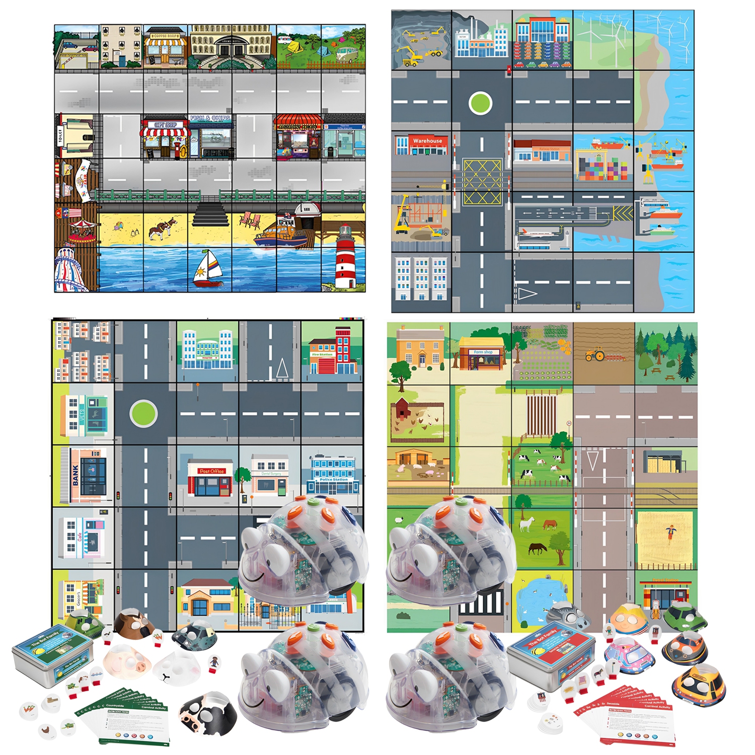 Blue-Bot Bluetooth Programmable Educational Floor Robot - Bee-Bot World Bundle & Activity Tins - Learn Controls, Directional Language, Classroom