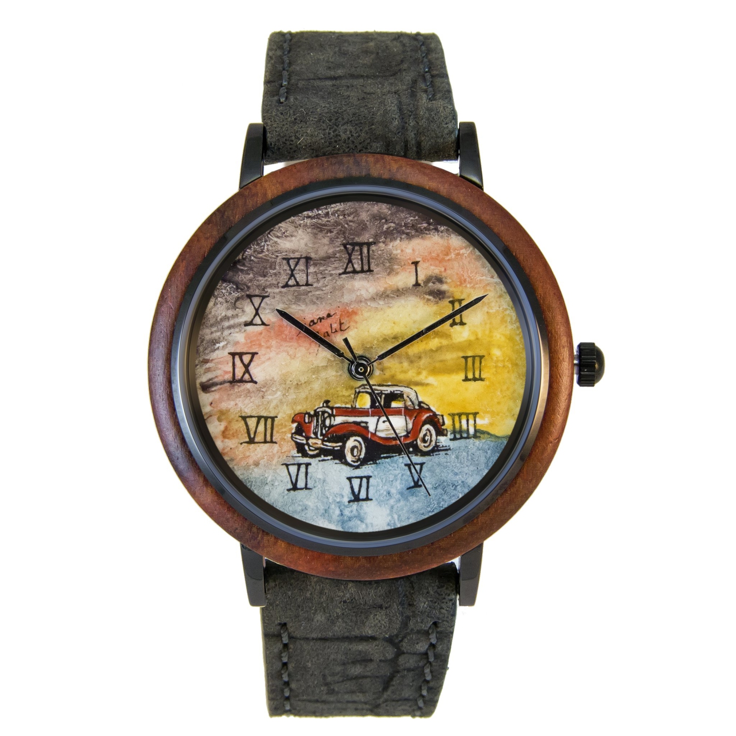 Men's wood watch with leather strap | OLD CAR