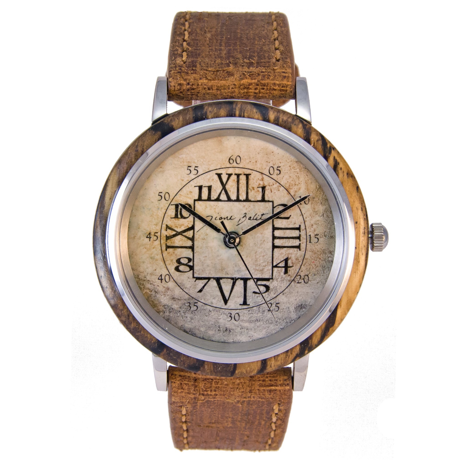 Men's wooden watch with leather strap | STYLIZED NUMBER