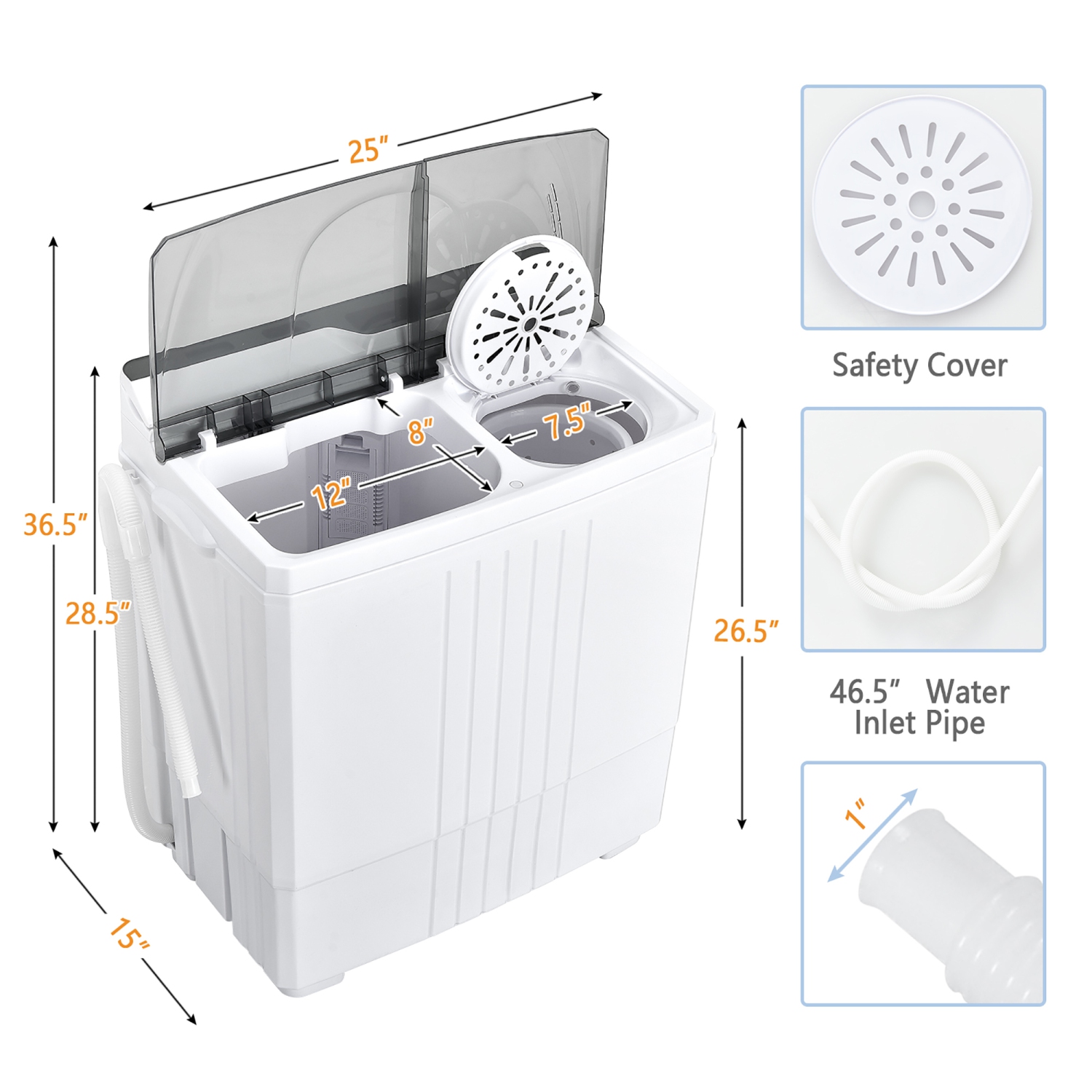 Costway 21 LBS Portable Compact Mini Twin Tub Washing Machine Drain Pump Spinner