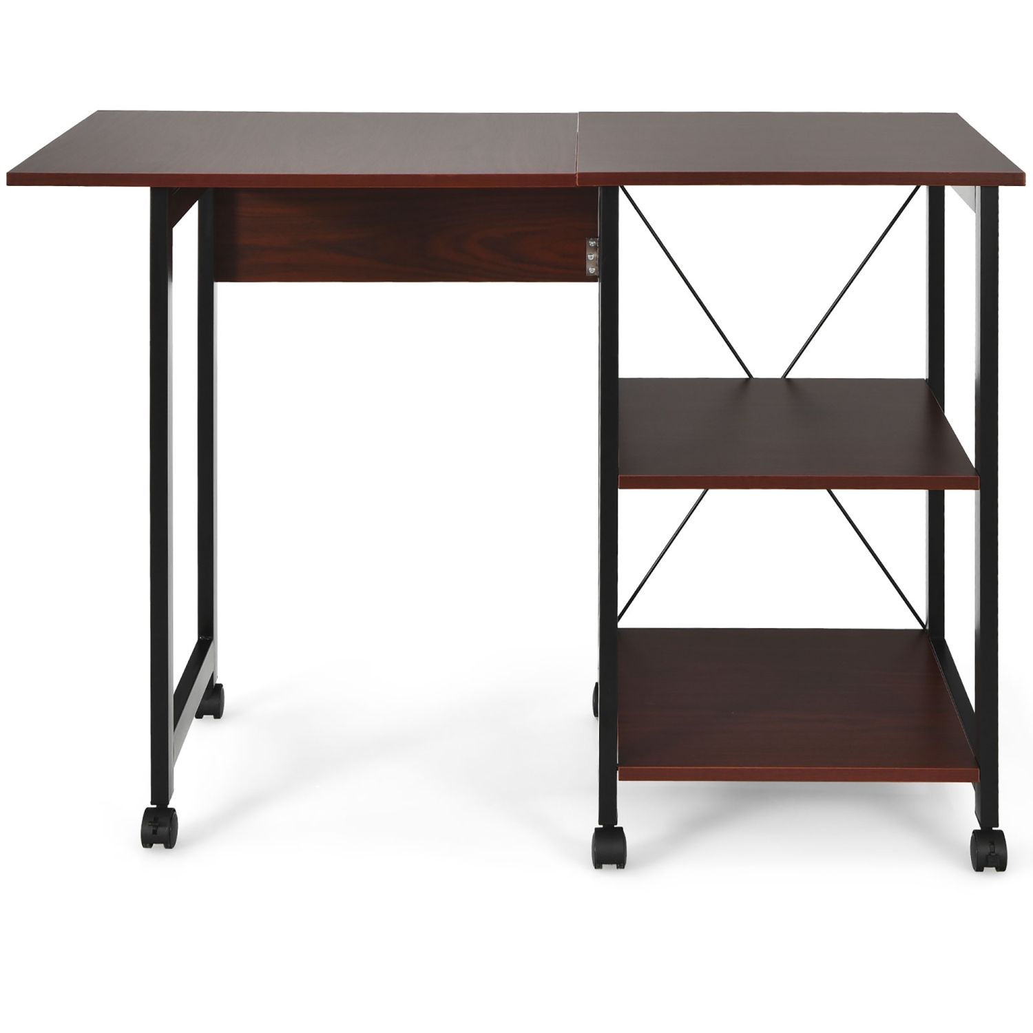 Costway Rolling Computer Desk Folding Writing Office Desk w/ Storage Shelves