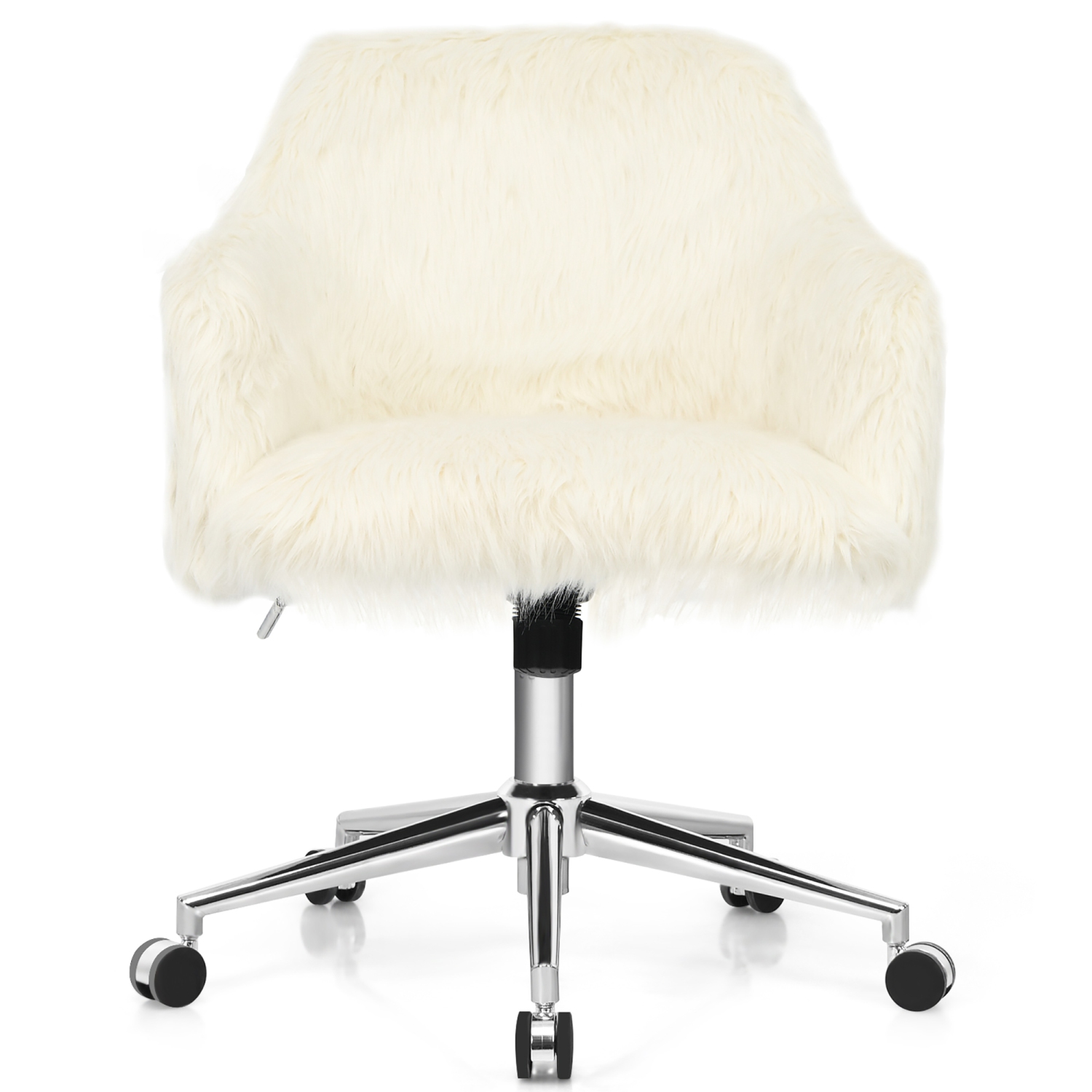 Costway Faux Fur Swivel Office Chair Adjustable Task Chair Fluffy Vanity Chair