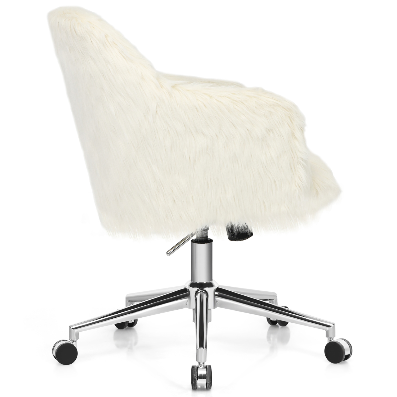 Costway Faux Fur Swivel Office Chair Adjustable Task Chair Fluffy Vanity Chair