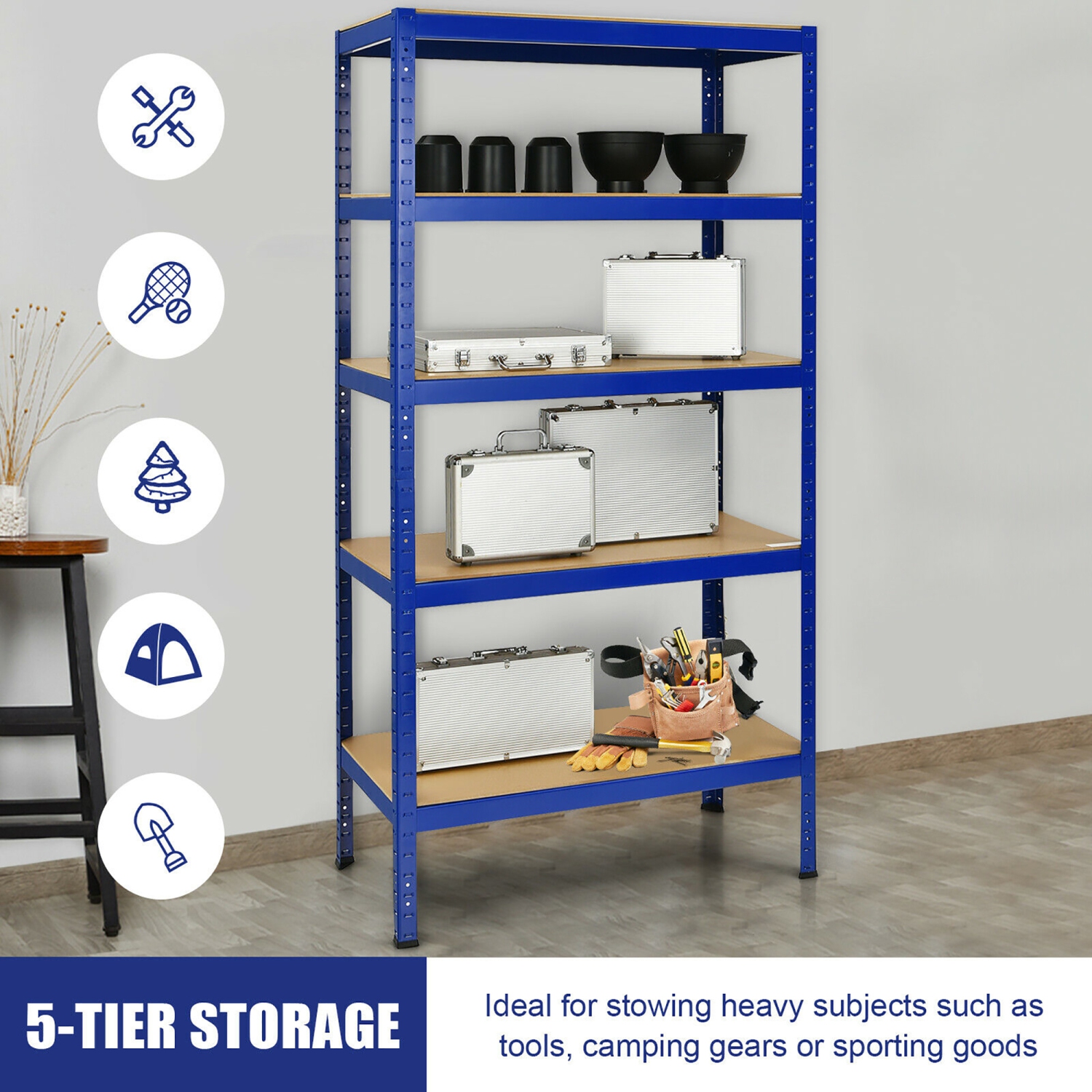 2PCS 72"Heavy Duty Steel 5 Level Garage Shelf Storage Adjustable Shelves Silver\Blue