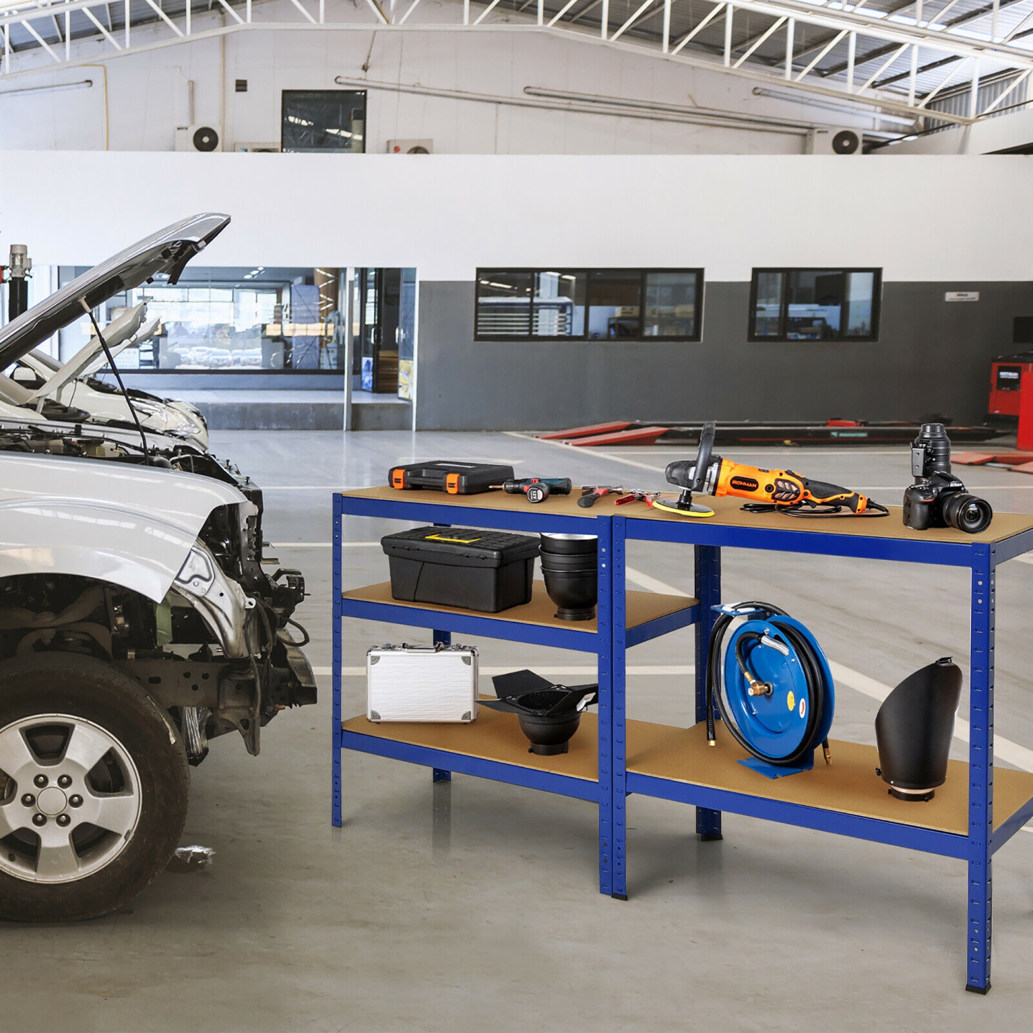 2PCS 72"Heavy Duty Steel 5 Level Garage Shelf Storage Adjustable Shelves Silver\Blue