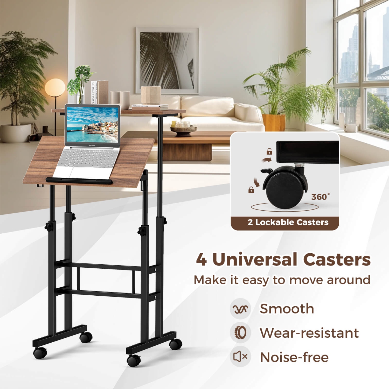 Costway Mobile Standing Desk Rolling Adjustable Laptop Cart Home Office