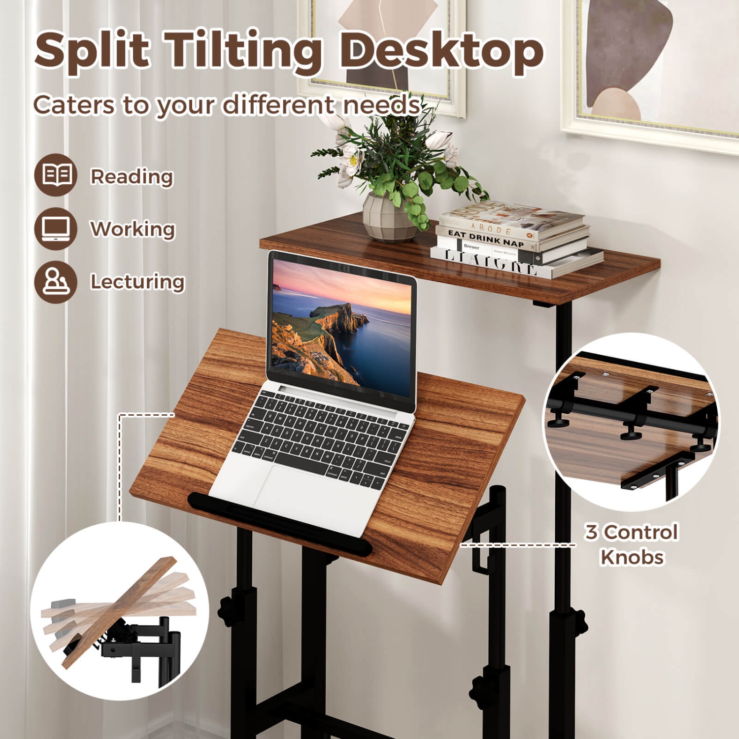 Costway Mobile Standing Desk Rolling Adjustable Laptop Cart Home Office