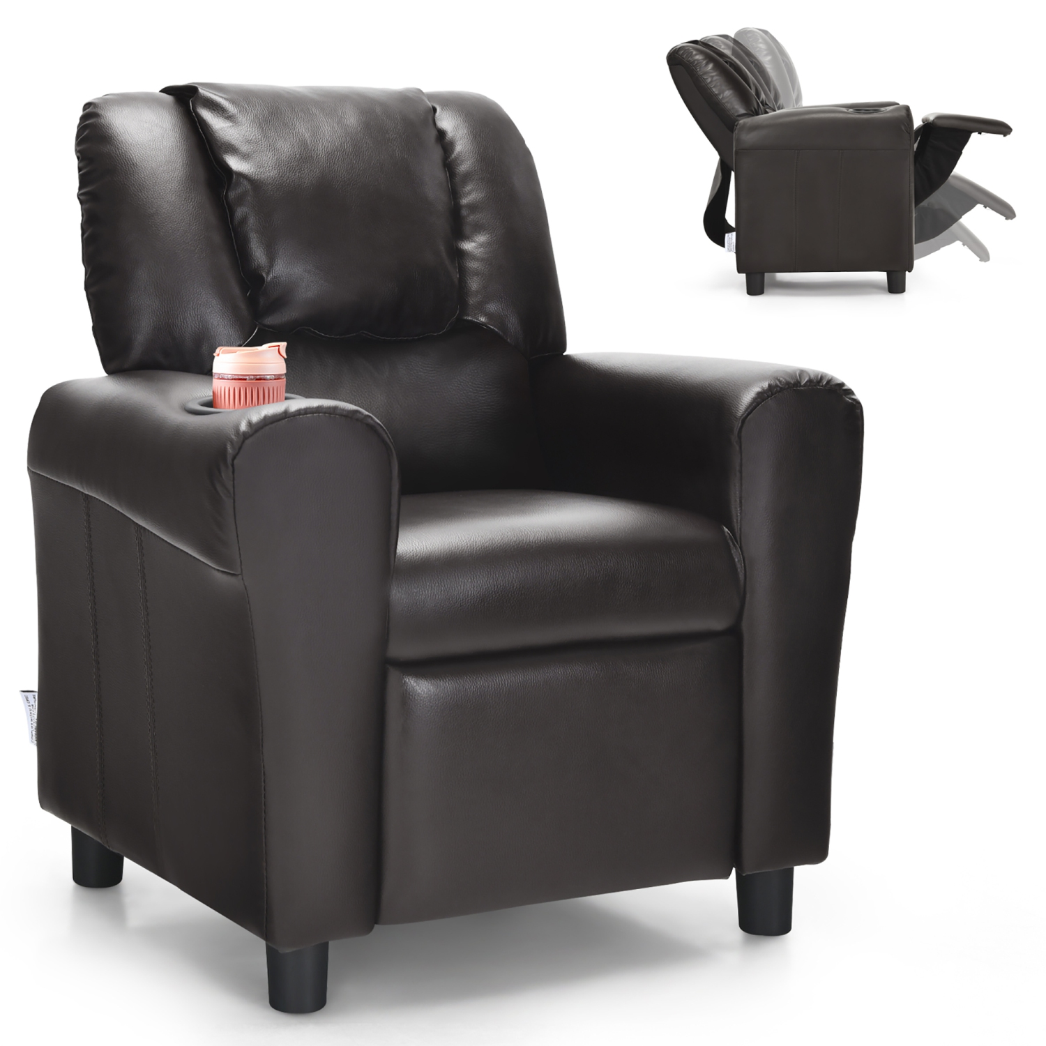 Costway Kids Recliner Chair PU Leather Armrest Sofa w/Footrest Cup Holder