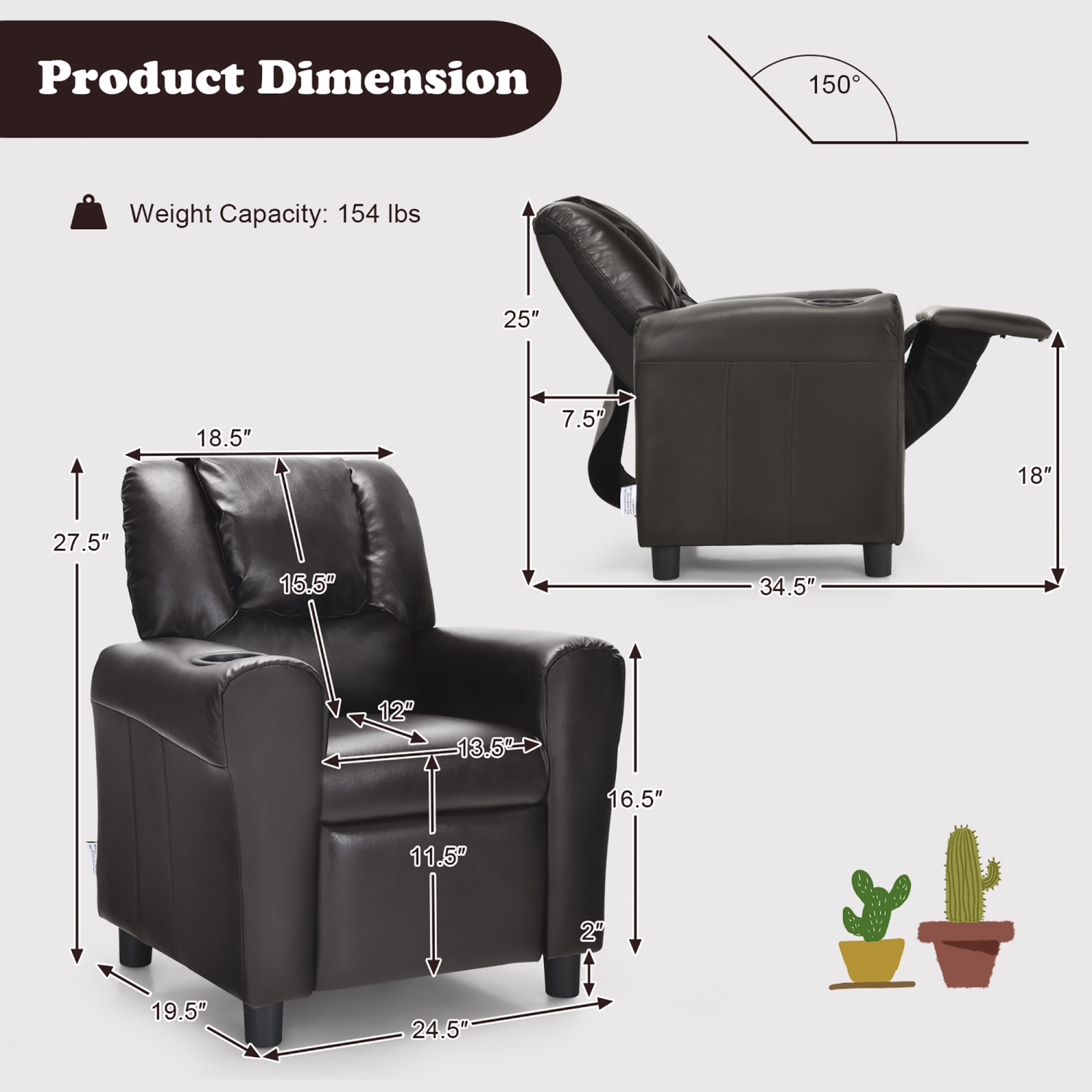 Costway Kids Recliner Chair PU Leather Armrest Sofa w/Footrest Cup Holder