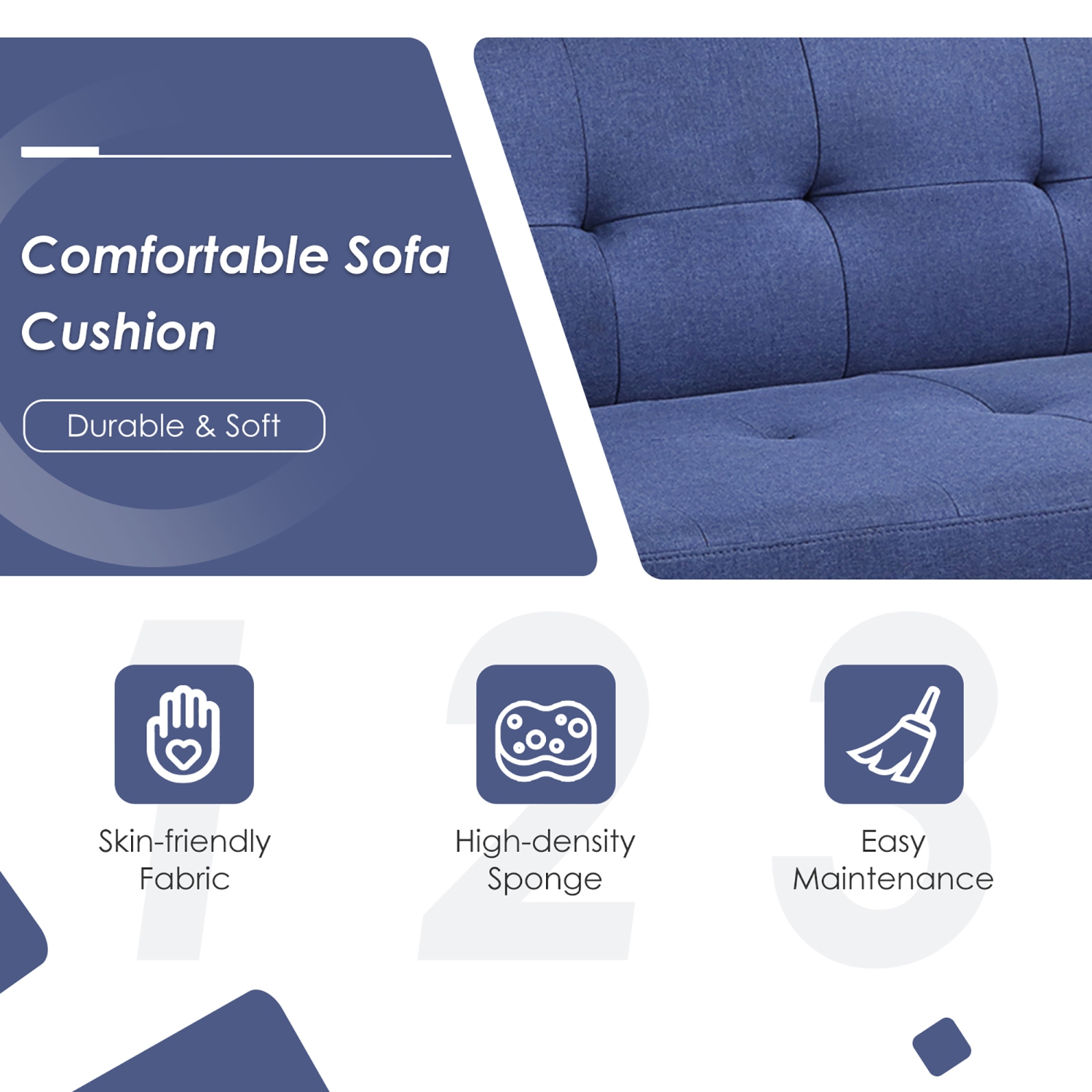 Costway Convertible Futon Sofa Bed Folding Recliner w/USB Ports&Power Strip Grey\Blue
