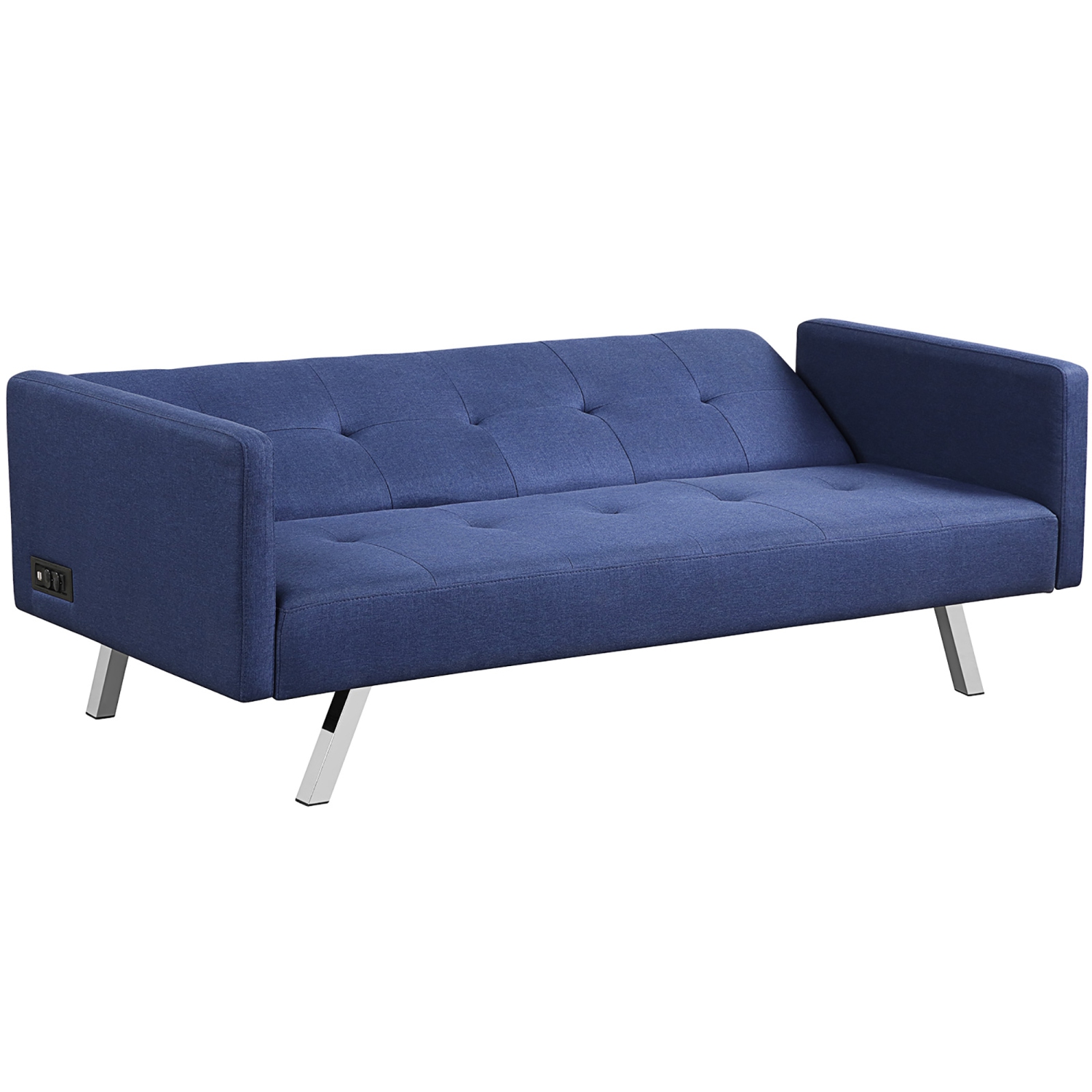 Costway Convertible Futon Sofa Bed Folding Recliner w/USB Ports&Power Strip Grey\Blue