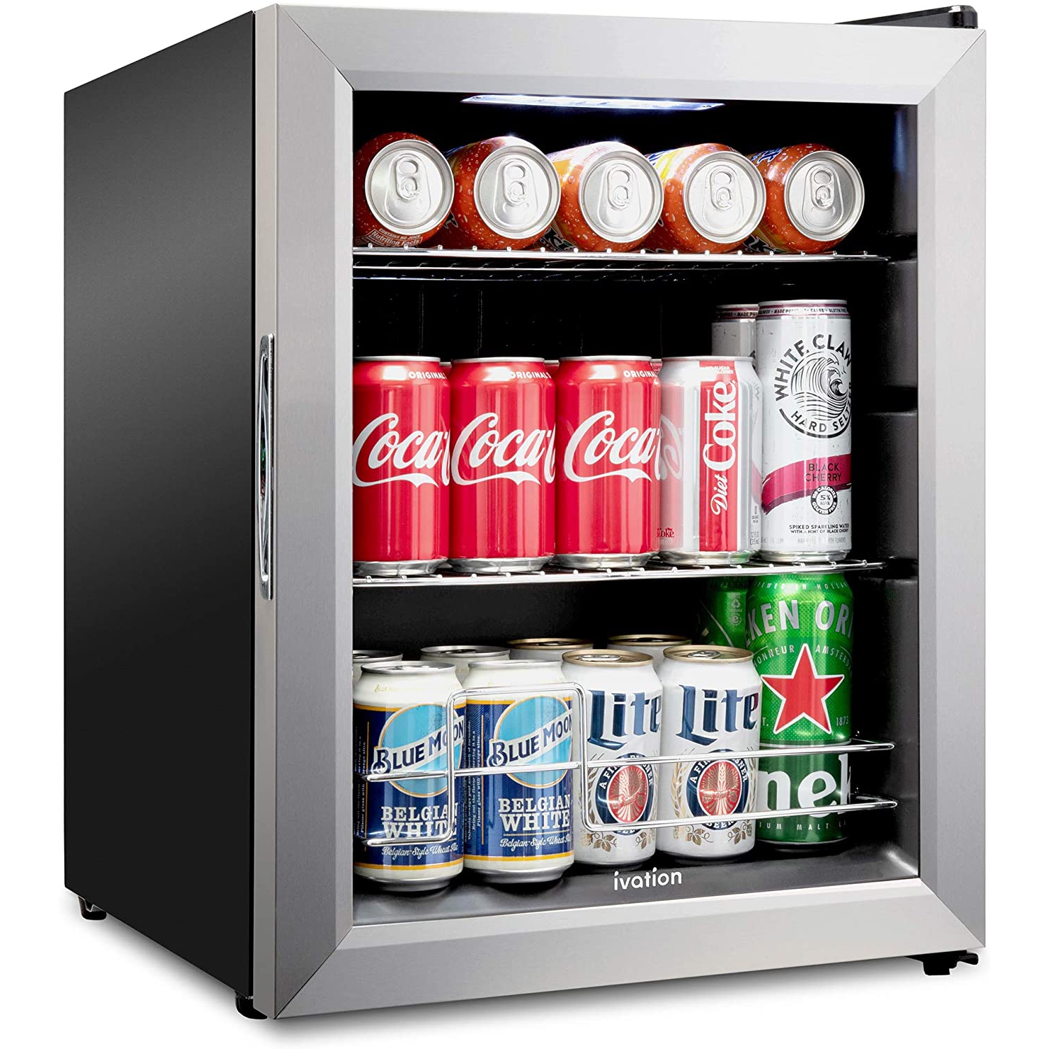 Ivation 62 Can Beverage Refrigerator | Freestanding Ultra Cool Mini Drink Fridge | Beer, Cocktails, Soda, Juice Cooler for Home & Office | Reversible