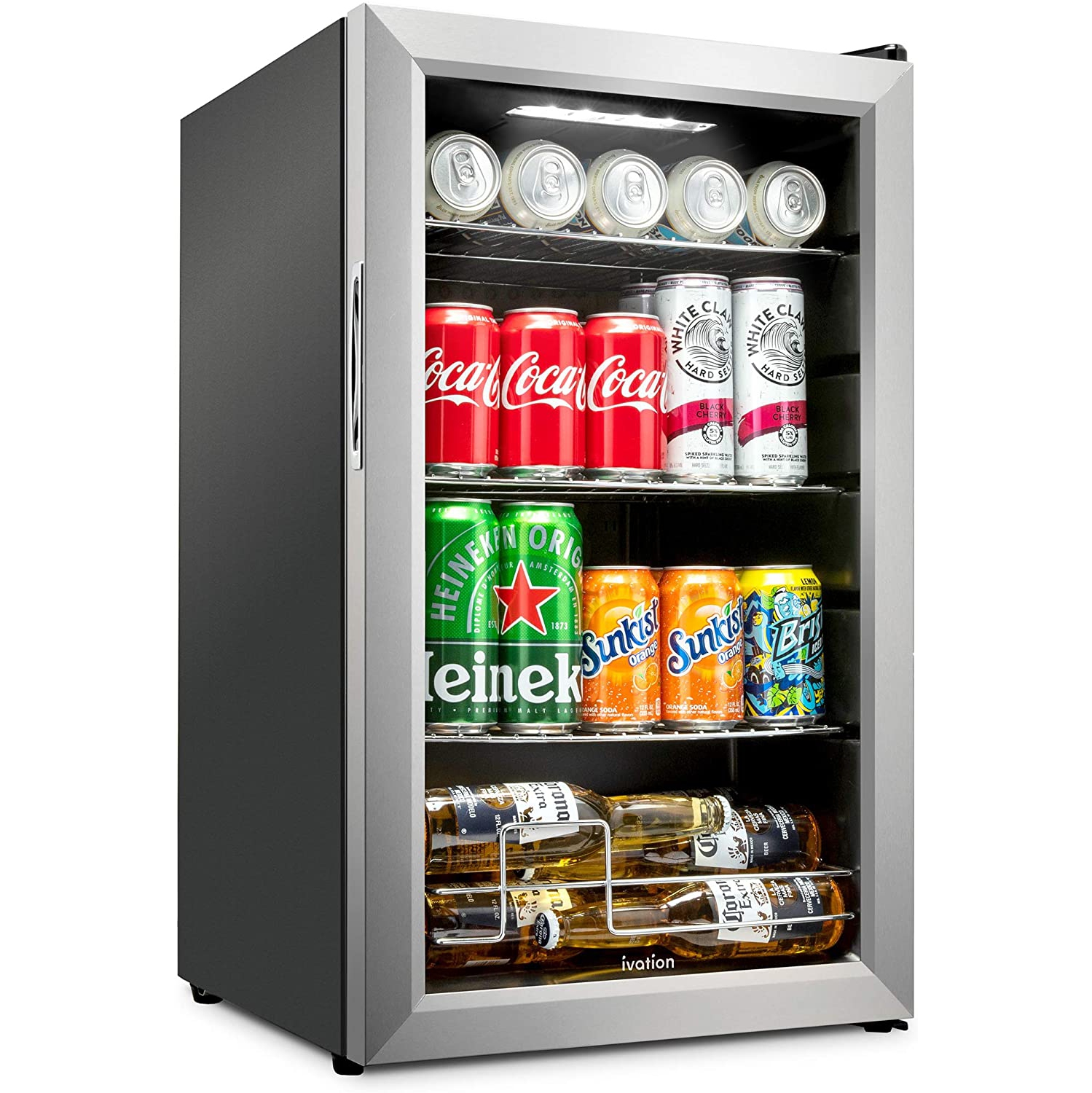 Ivation 101 Can Beverage Refrigerator | Freestanding Ultra Cool Mini Drink Fridge | Beer, Cocktails, Soda, Juice Cooler for Home & Office |