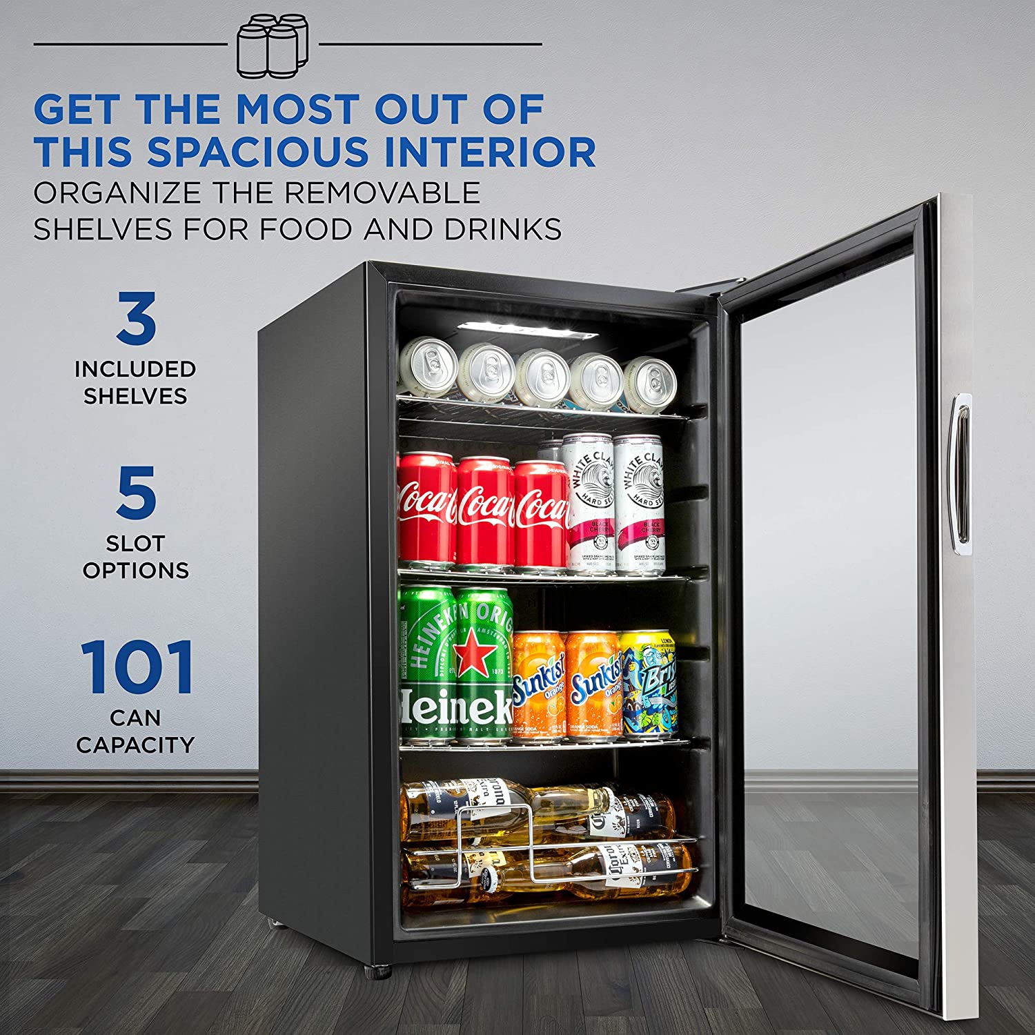 Ivation 101 Can Beverage Refrigerator | Freestanding Ultra Cool Mini Drink Fridge | Beer, Cocktails, Soda, Juice Cooler for Home & Office |