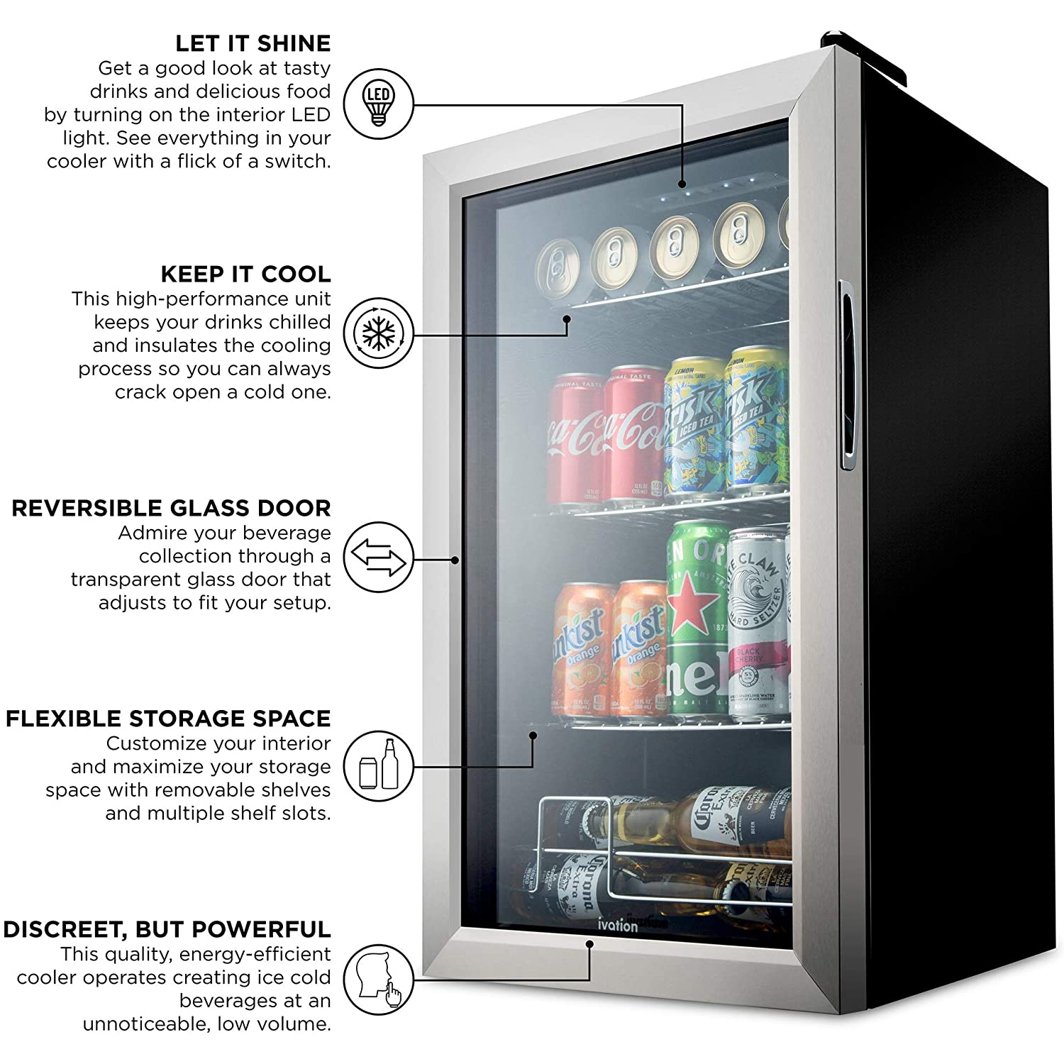 Ivation 101 Can Beverage Refrigerator | Freestanding Ultra Cool Mini Drink Fridge | Beer, Cocktails, Soda, Juice Cooler for Home & Office |