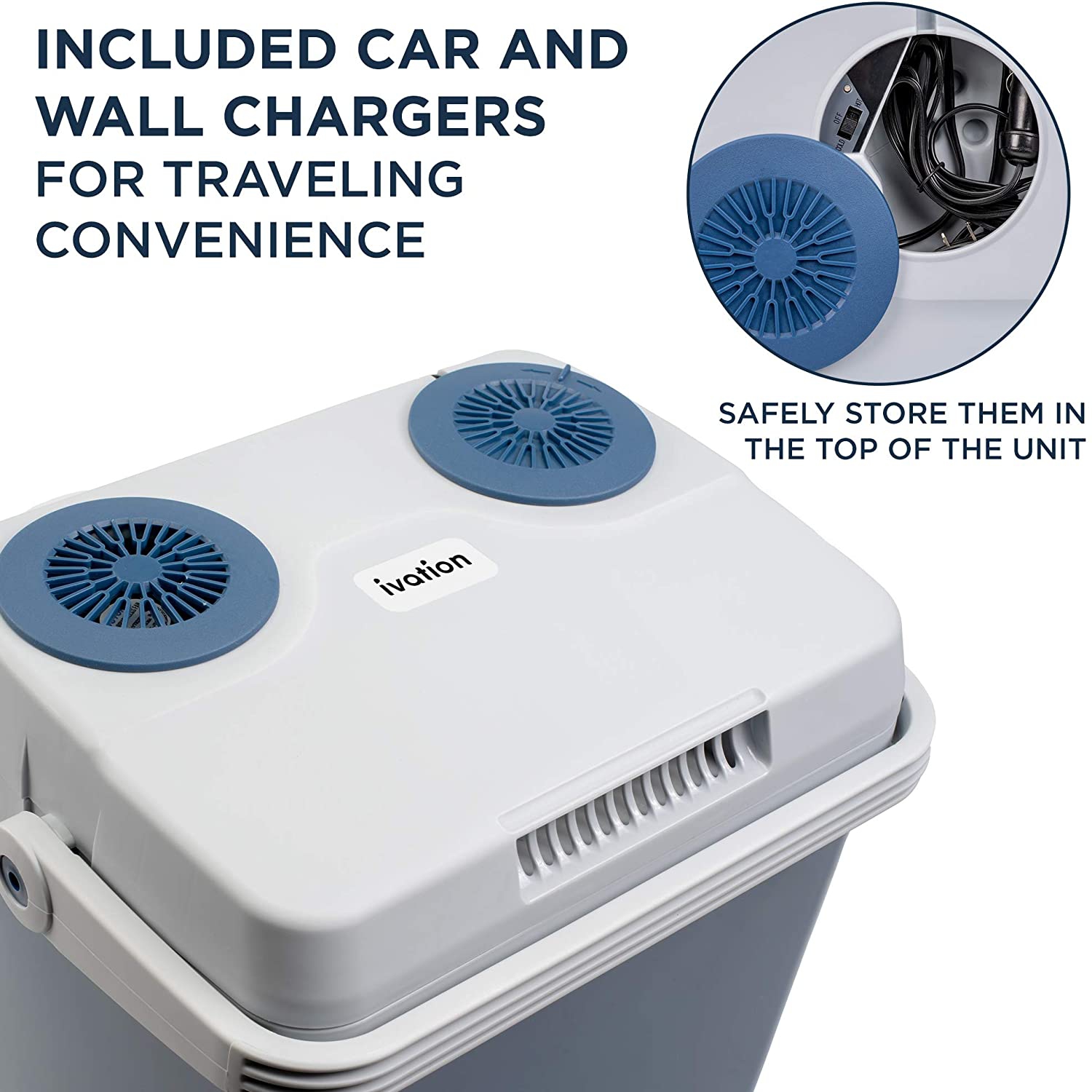 Ivation Electric Cooler & Warmer |27 Quart Portable Thermoelectric Fridge| Includes Carry Handle, 110V AC Home Power Cord & 12V Car Adapter Great for