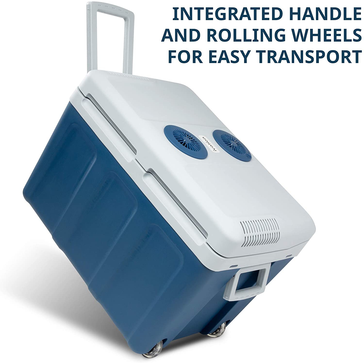 Ivation Electric Cooler & Warmer with Wheels |48 Quart Portable Thermoelectric Fridge| Includes Carry Handle, 110V AC Home Power Cord & 12V Car