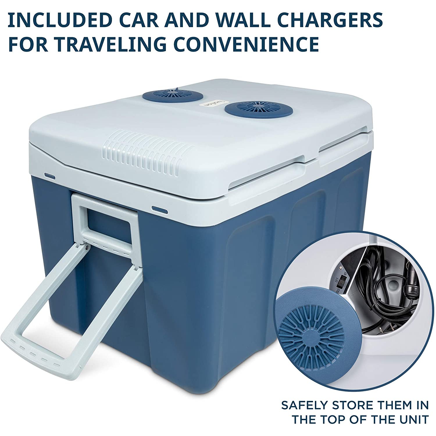 Ivation Electric Cooler & Warmer with Wheels |48 Quart Portable Thermoelectric Fridge| Includes Carry Handle, 110V AC Home Power Cord & 12V Car