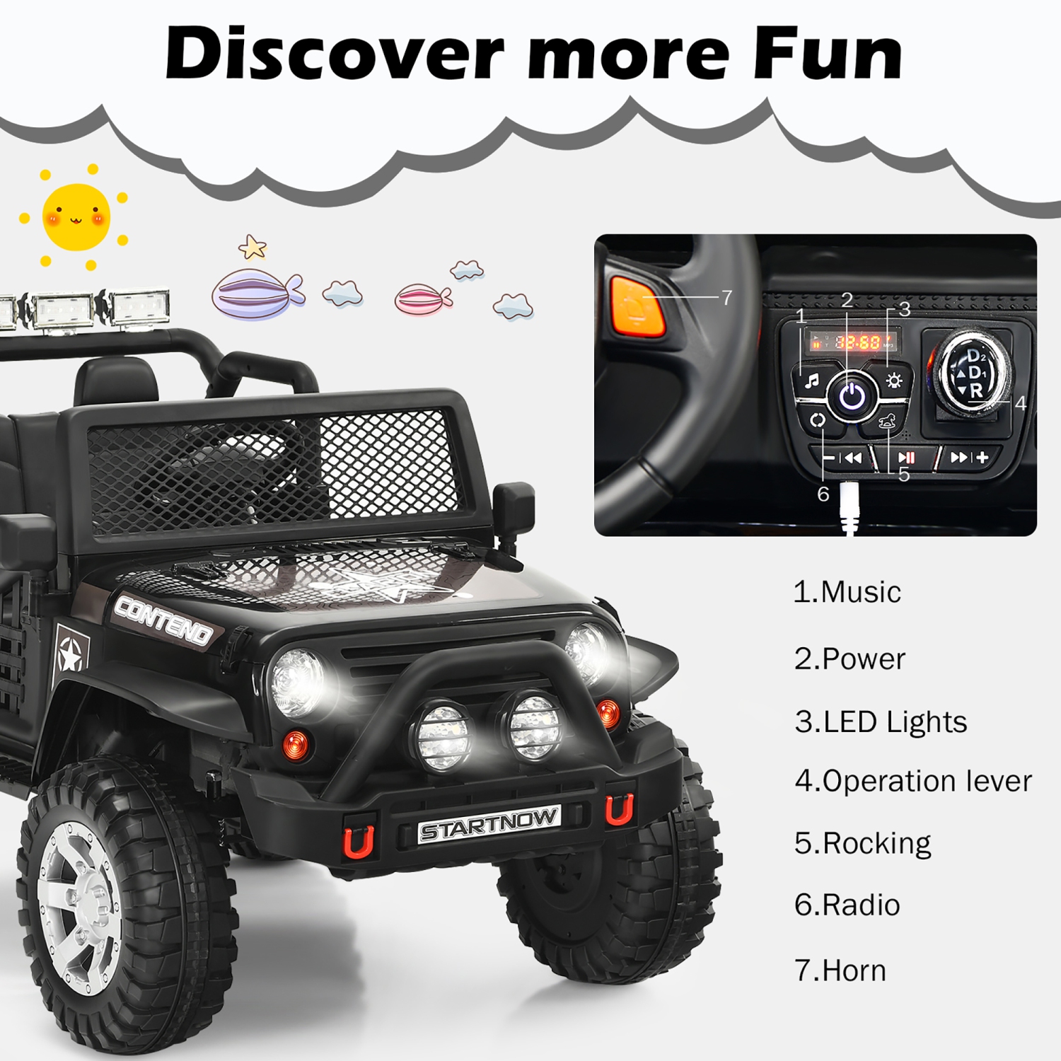 Costway 12V Kids Ride On Truck Remote Control Electric Car w/Lights&Music