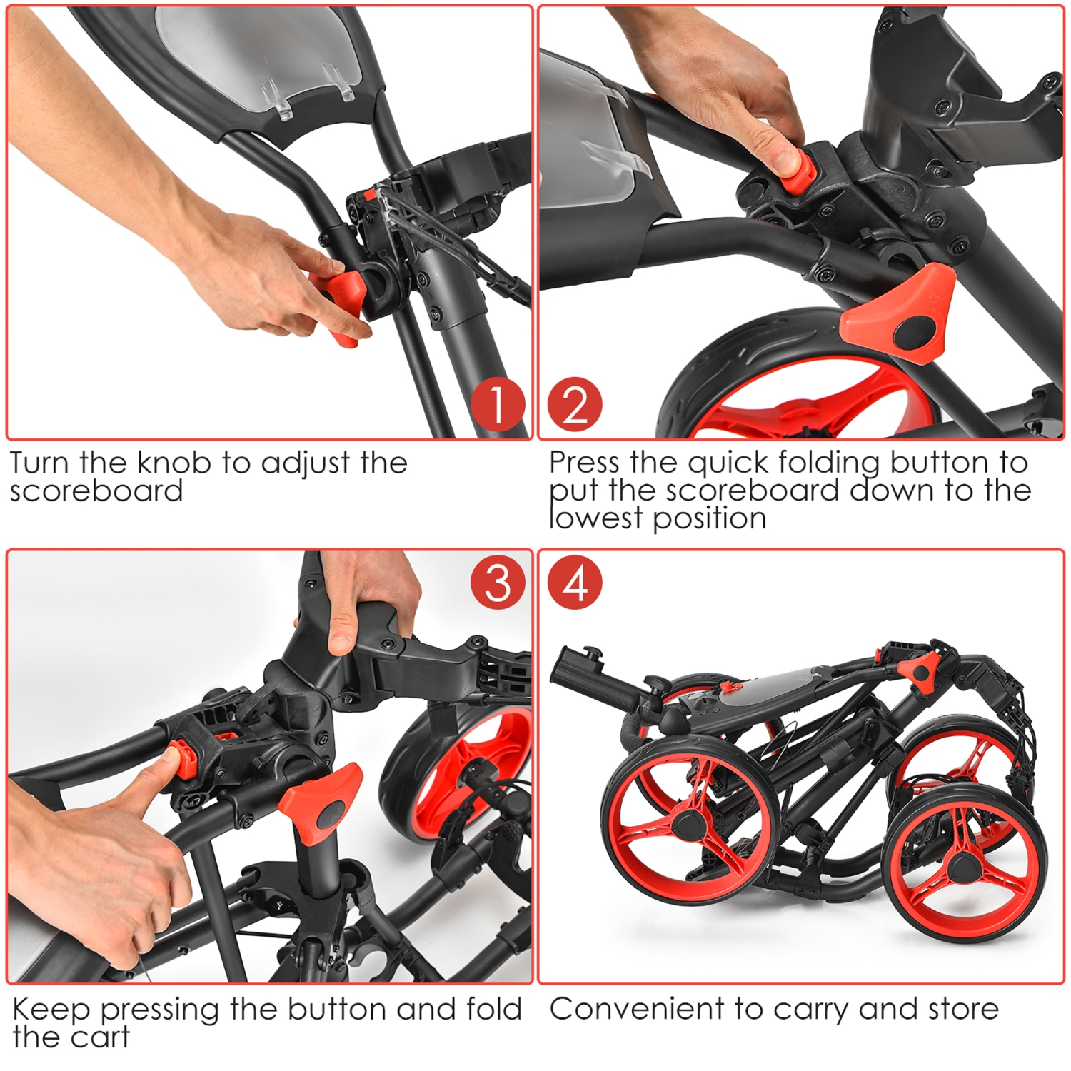 Goplus Folding 4 Wheels Golf Push Cart W/Brake Scoreboard Adjustable Handle