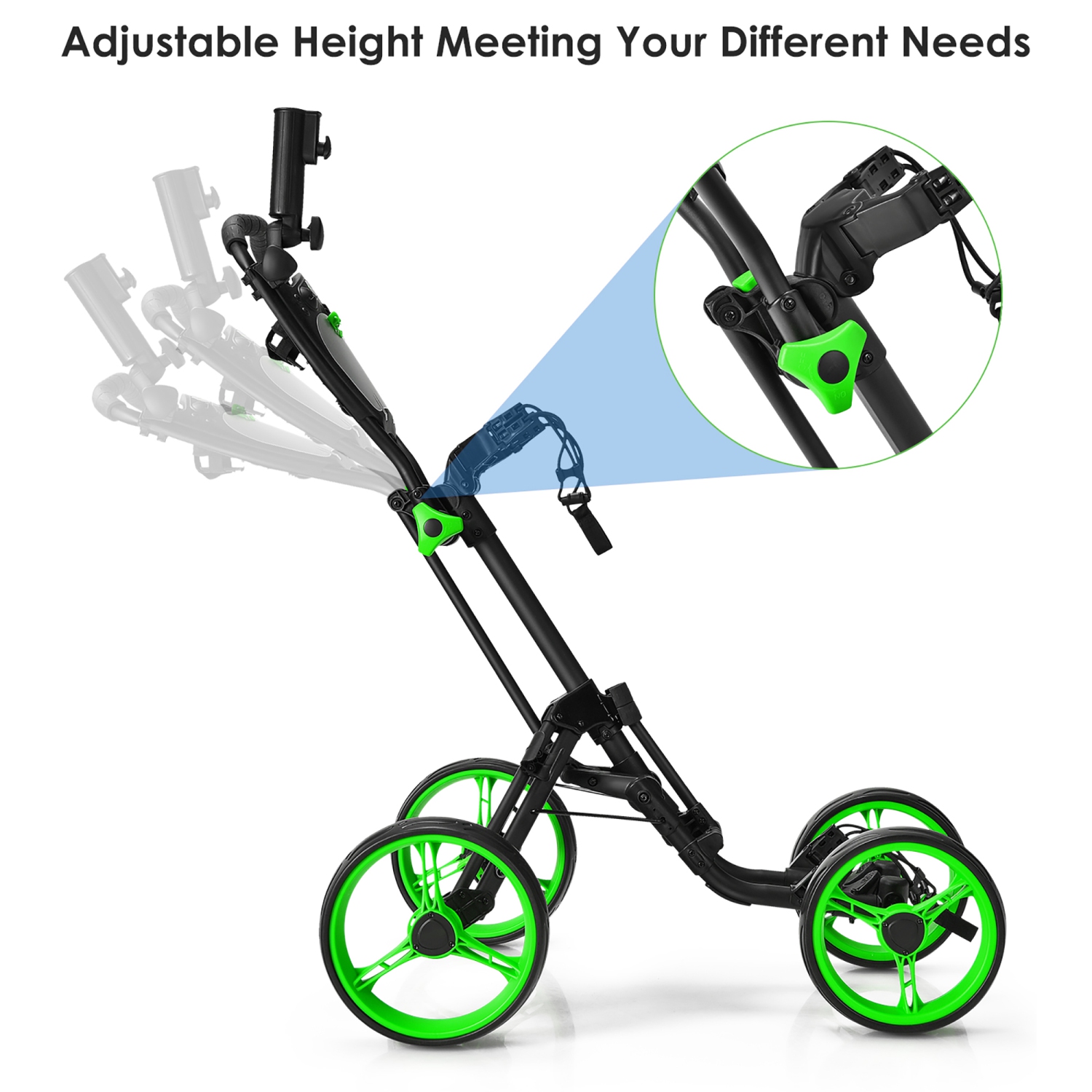 Goplus Folding 4 Wheels Golf Push Cart W/Brake Scoreboard Adjustable Handle