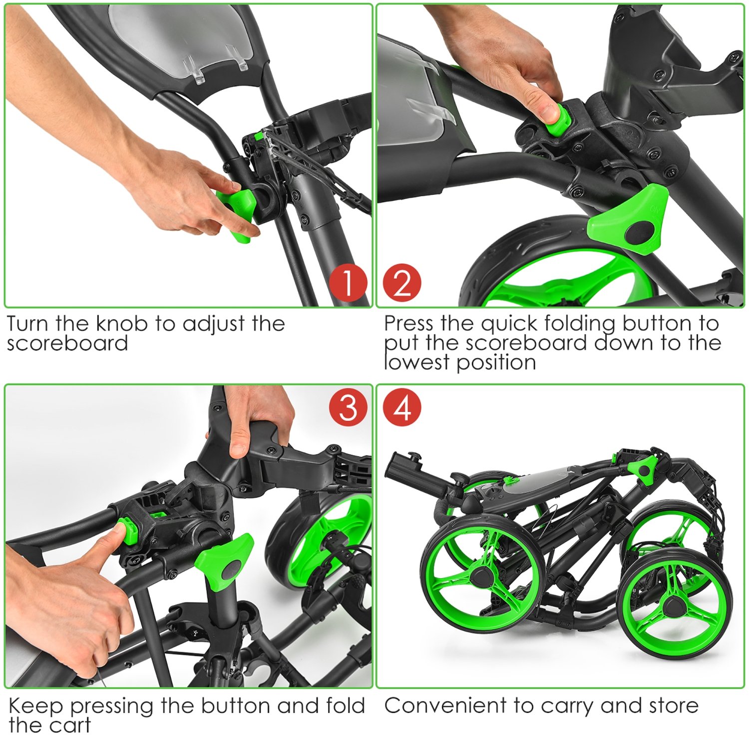 Goplus Folding 4 Wheels Golf Push Cart W/Brake Scoreboard Adjustable Handle