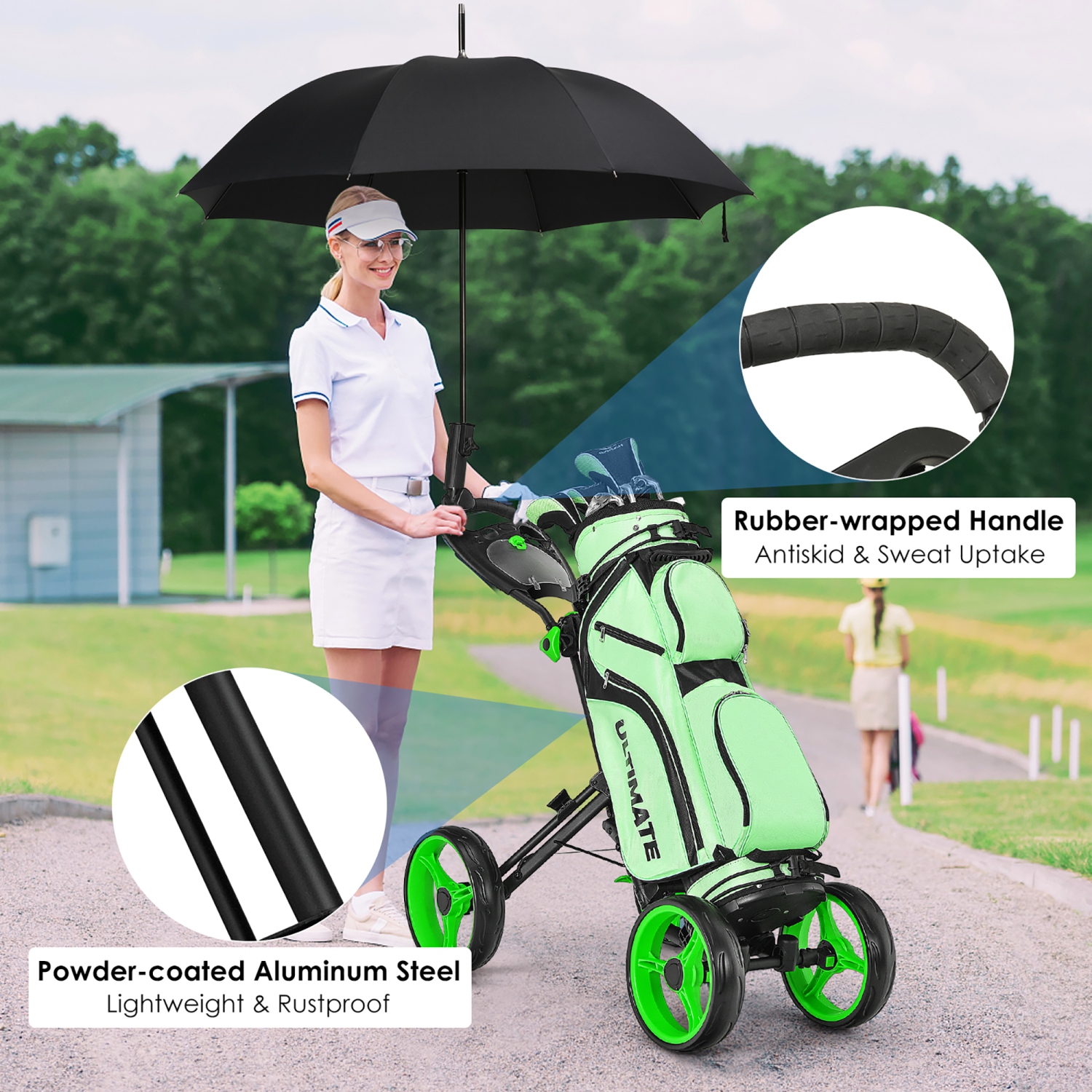 Goplus Folding 4 Wheels Golf Push Cart W/Brake Scoreboard Adjustable Handle