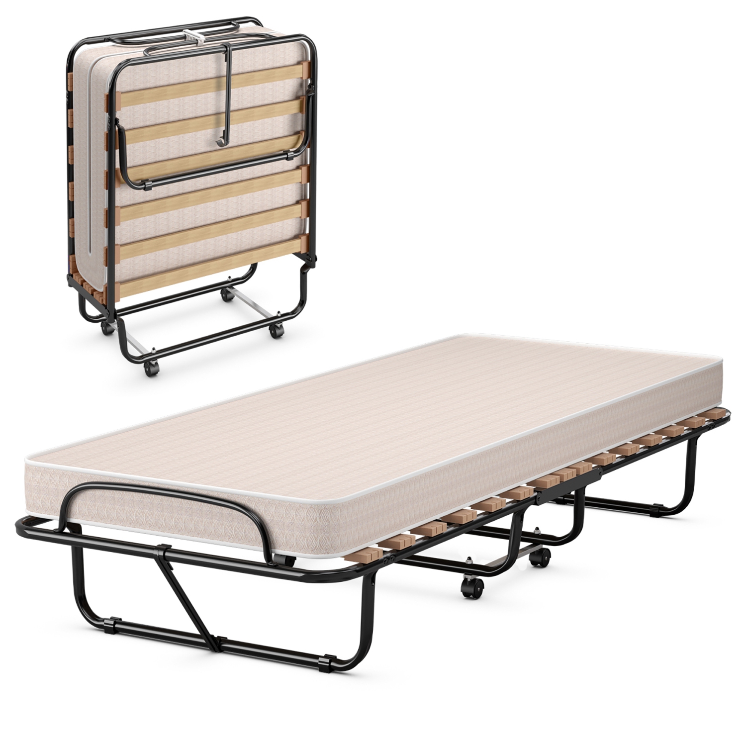 Costway Portable Folding Bed with Mattress Rollaway Cot Made In Italy