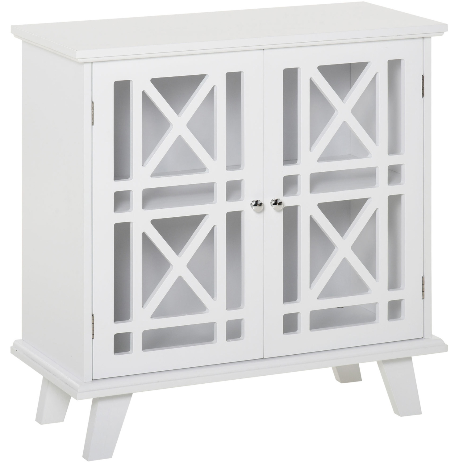 HOMCOM Storage Cabinet with Fretwork Doors and Shelf, Modern Freestanding Sideboard, Buffet, White