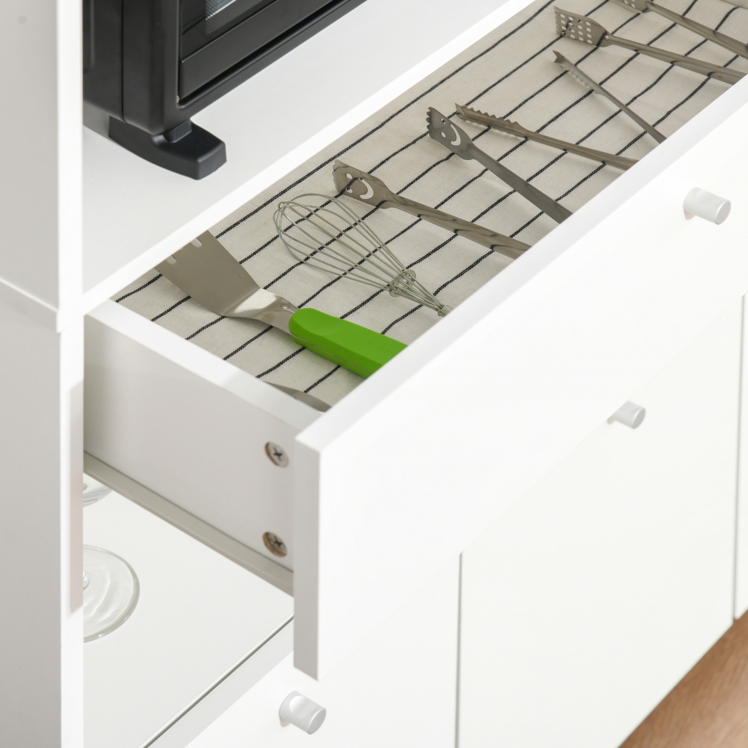 HOMCOM – Armoire de rangement compacte pour buffet de cuisine avec étagère, four micro-ondes, tiroir et tablettes, blanc