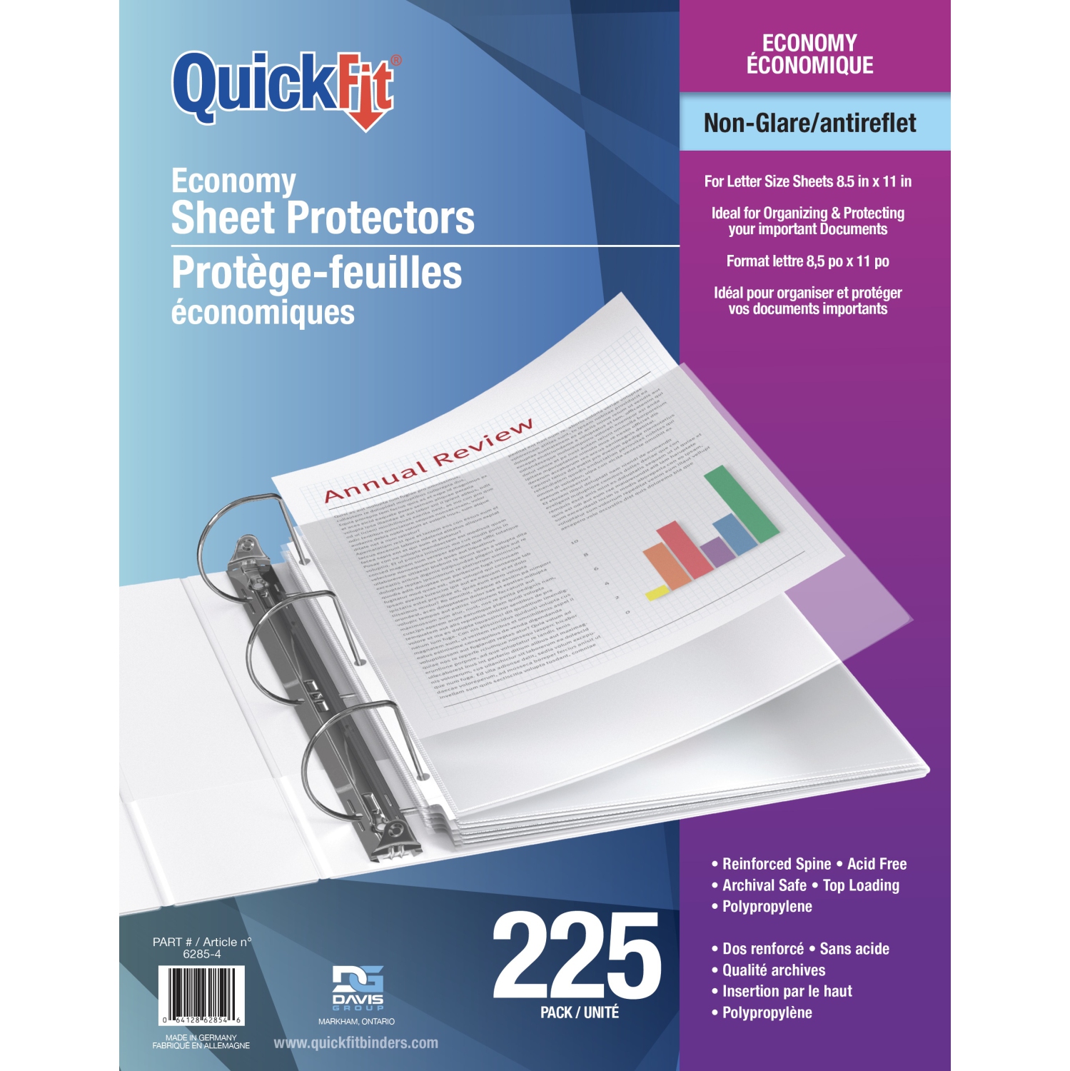 Davis Group QuickFit® Economy Top Load, Letter Size Sheet Protectors, Non-Glare - 225 Pack