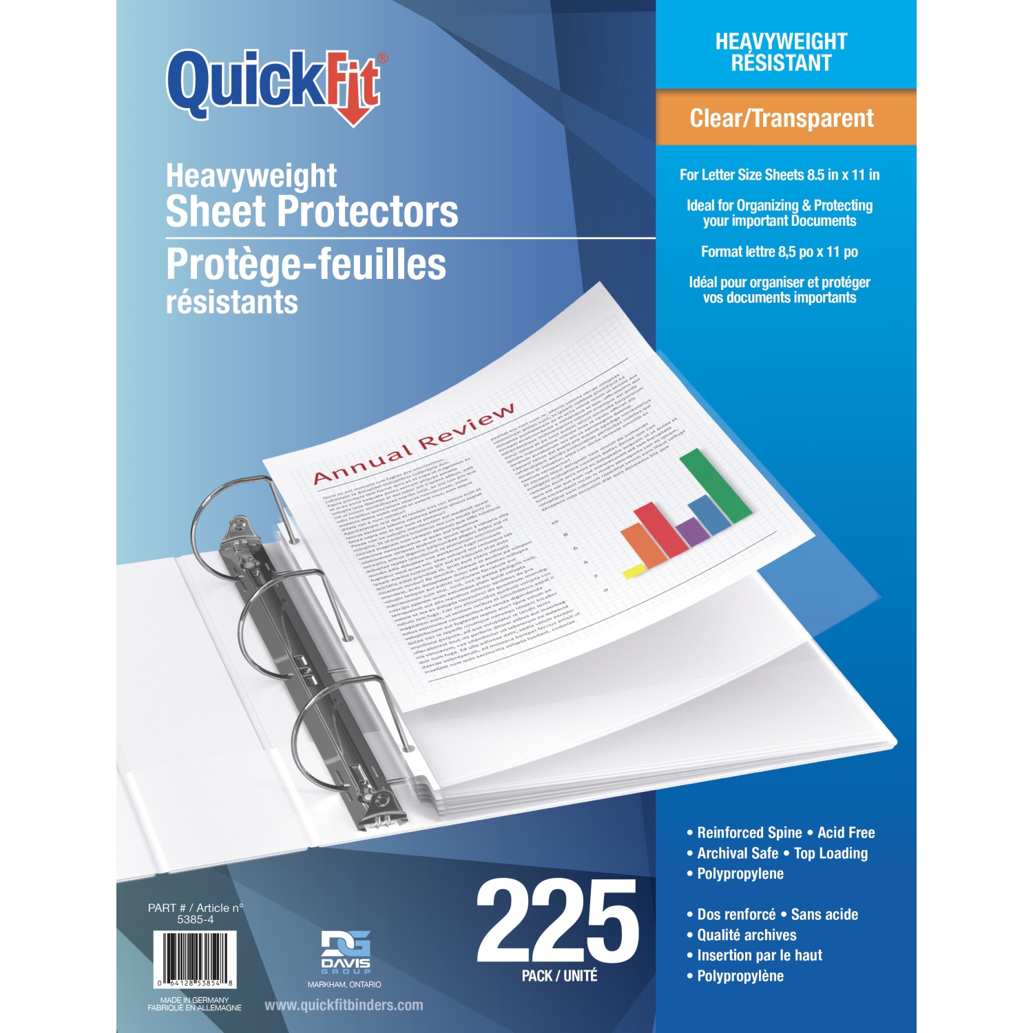 Davis Group QuickFit® Heavyweight Top Load, Letter Size Sheet Protectors, Clear - 225 Pack