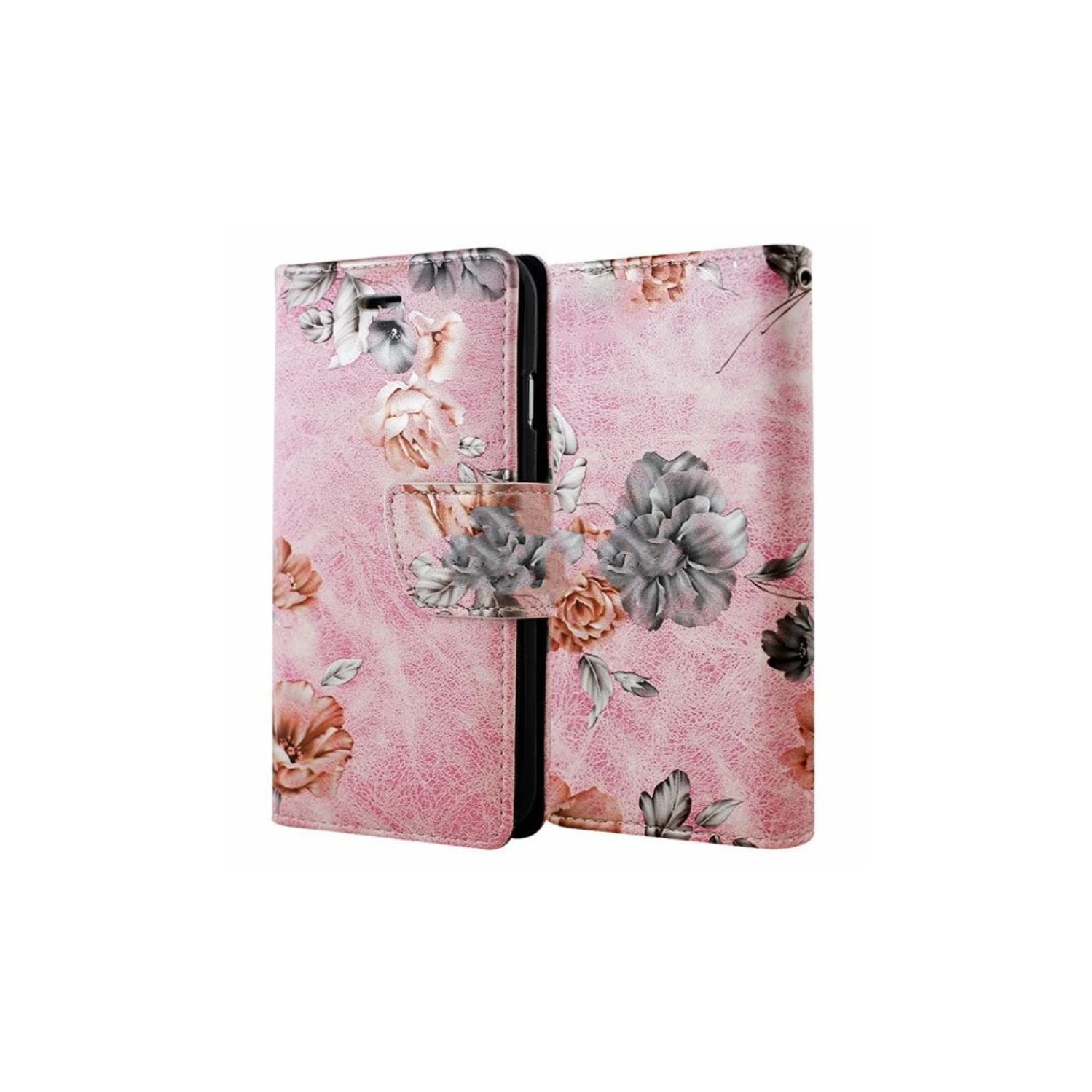 【CSmart】 Magnetic Card Slot Leather Folio Wallet Flip Case Cover for iPhone 12 Mini (5.4"), Pink Flower