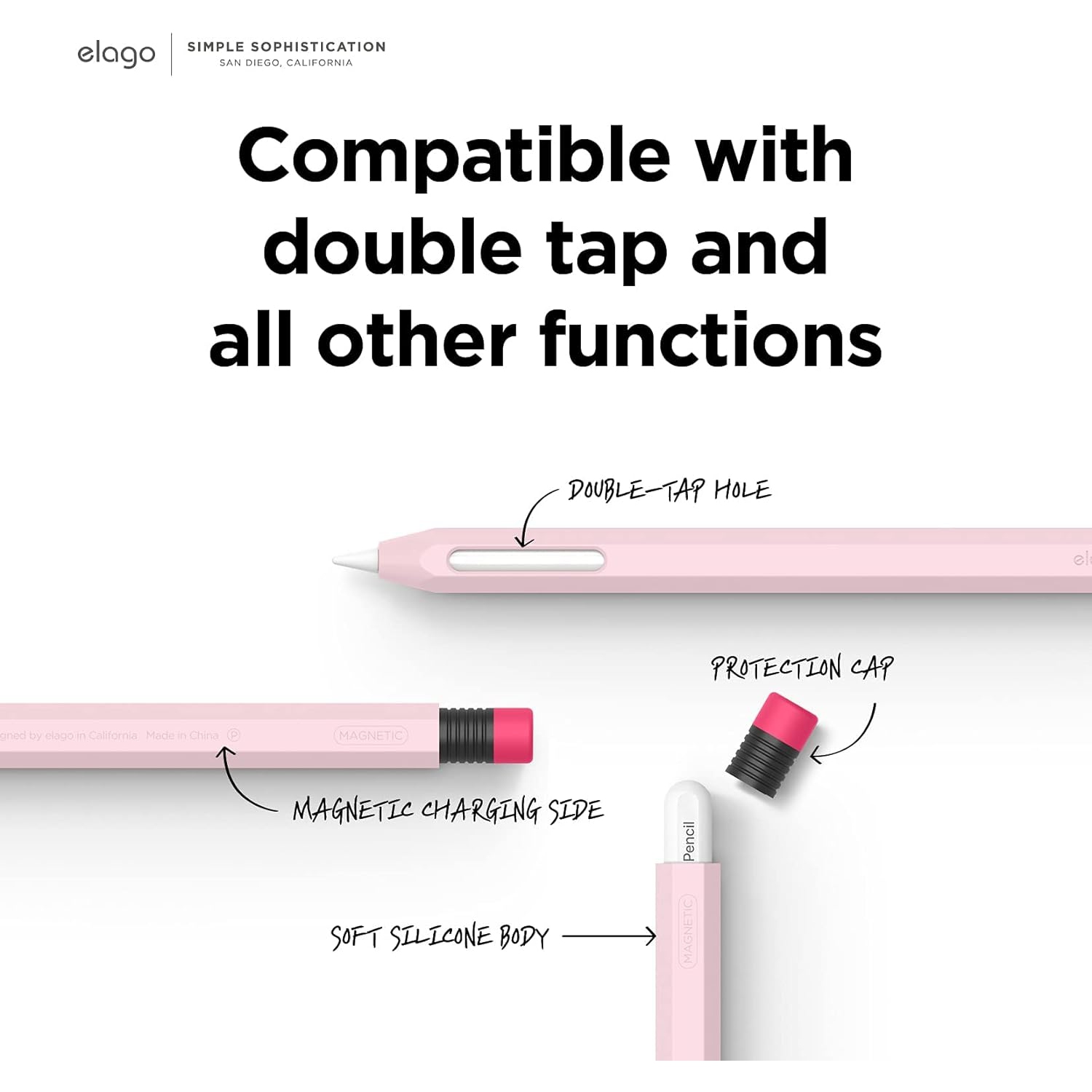 elago Classic Pencil Case Compatible with Apple Pencil 2nd Generation Cover Sleeve, Compatible with Magnetic Charging, Double Tap[Lovely Pink]