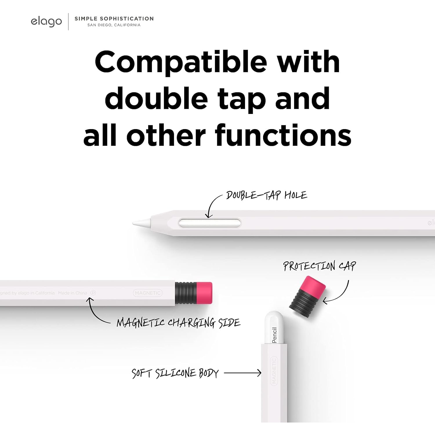 Elago Classic Pencil compatible avec l’étui pour Apple Pencil de 2e génération, le silicone durable, l’habillage protecteur, le design classique,
