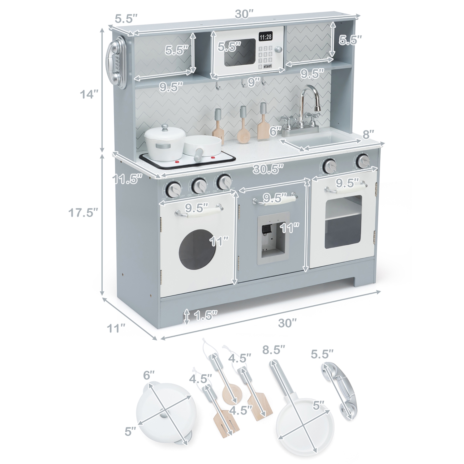 Costway Pretend Play Kitchen Wooden Toy Set for Kids w/ Realistic Light & Sound